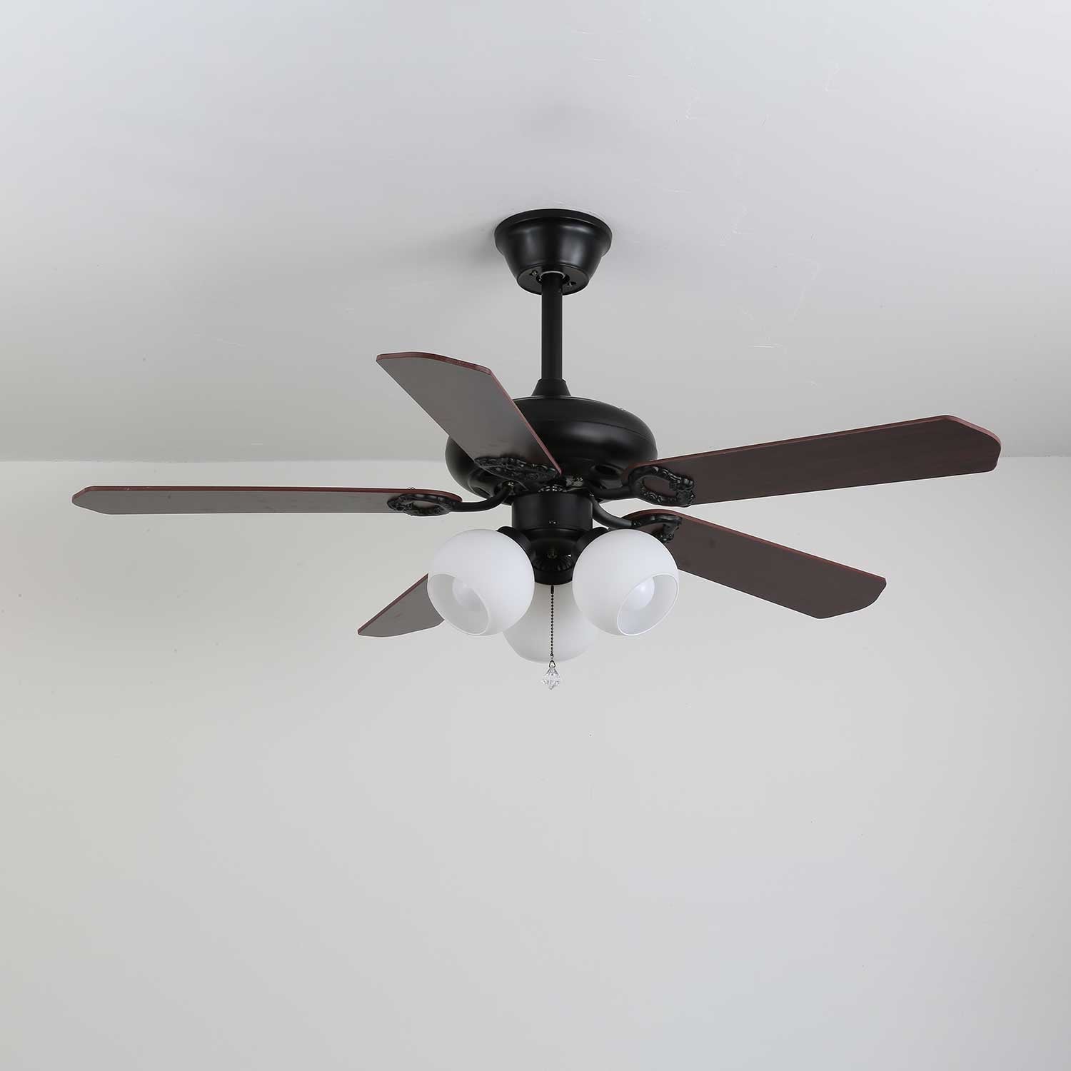 Ceiling Fan with Lighting Vintage Wood & Glass 107cm Scandinavian Style Retro Ceiling Lamp with Remote Control | Sansoti