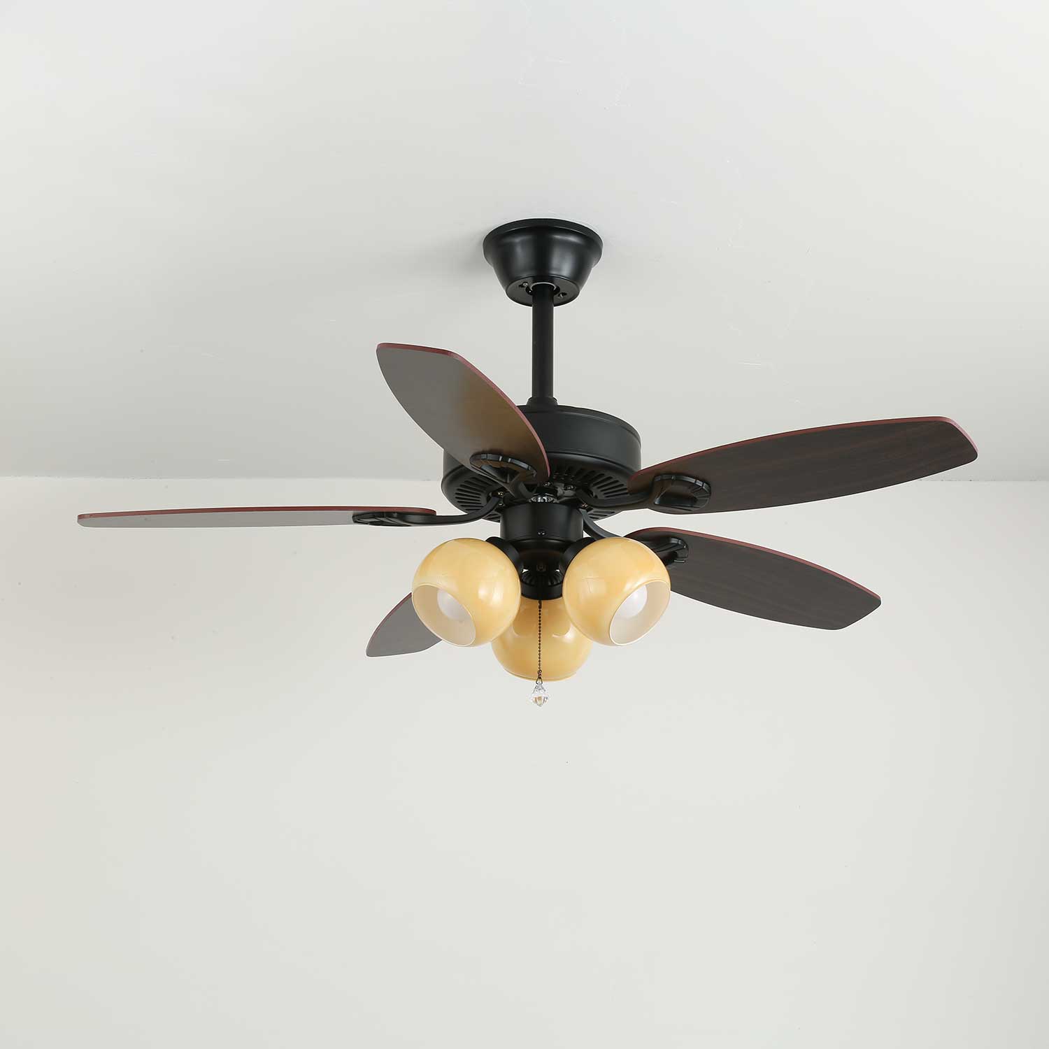 Ceiling Fan with Lighting Vintage Wood & Glass 107cm Scandinavian Style Retro Ceiling Lamp with Remote Control | Sansoti
