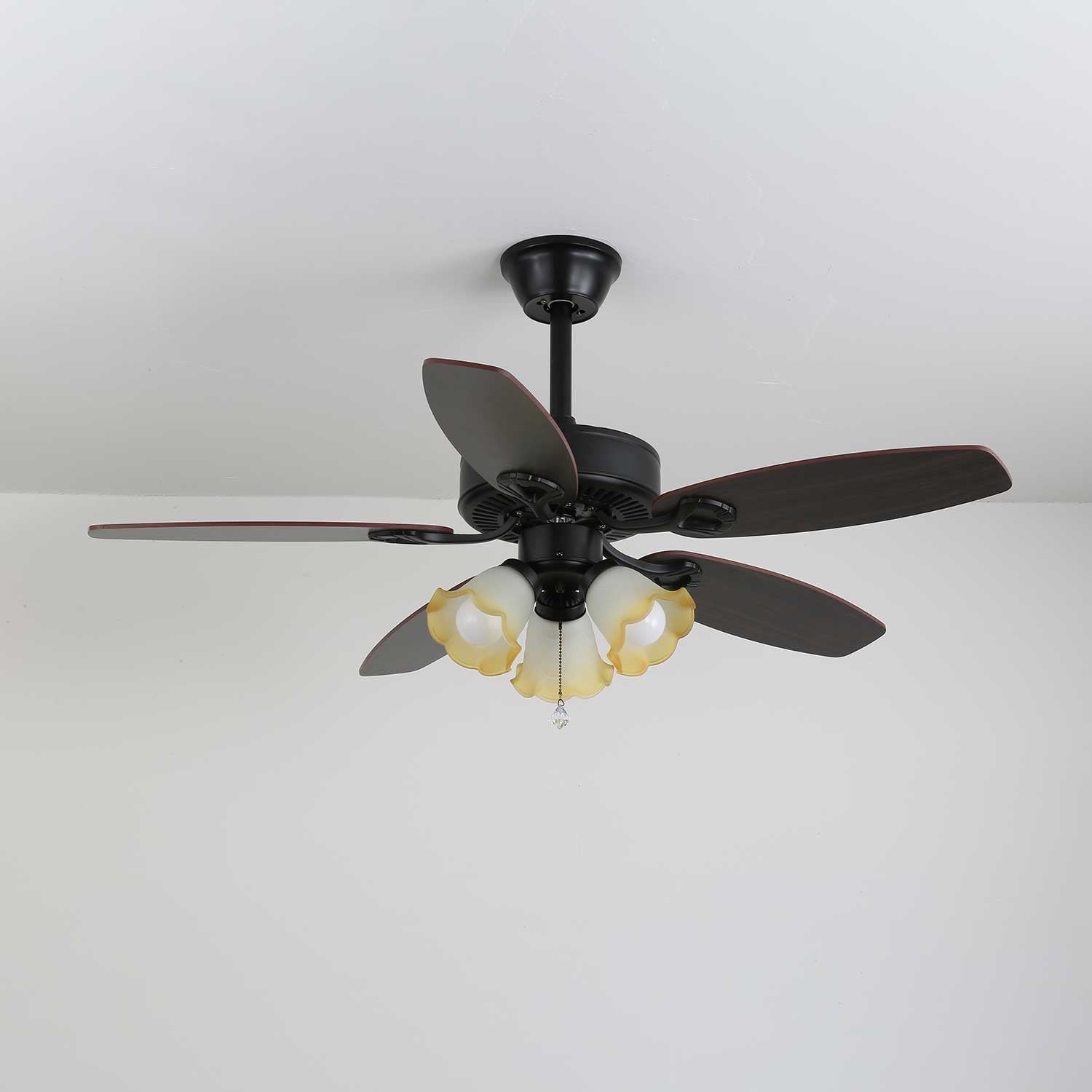 Ceiling Fan with Lighting Vintage Wood & Glass 107cm Scandinavian Style Retro Ceiling Lamp with Remote Control | Sansoti