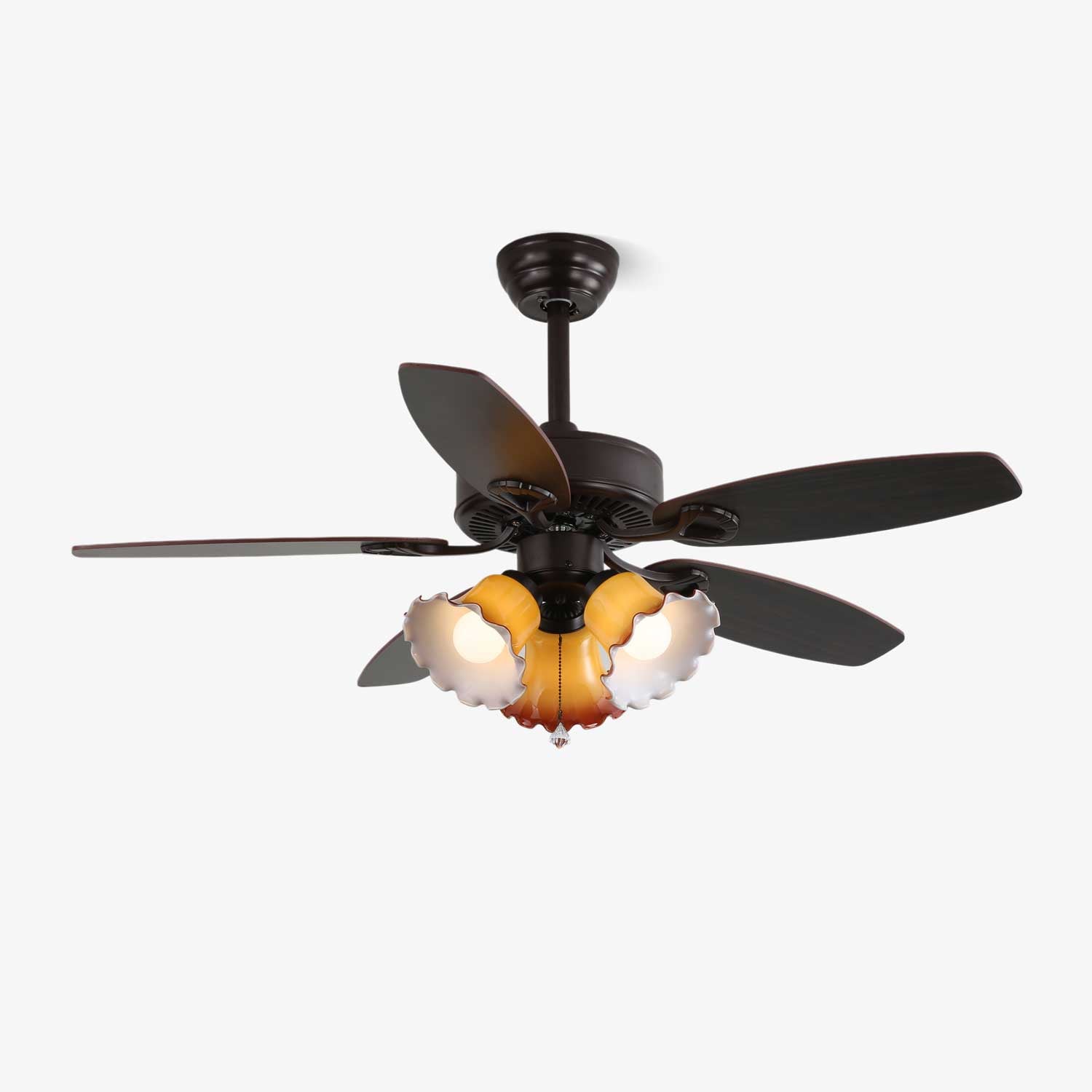 Ceiling Fan with Lighting Vintage Wood & Glass 107cm Scandinavian Style Retro Ceiling Lamp with Remote Control | Sansoti