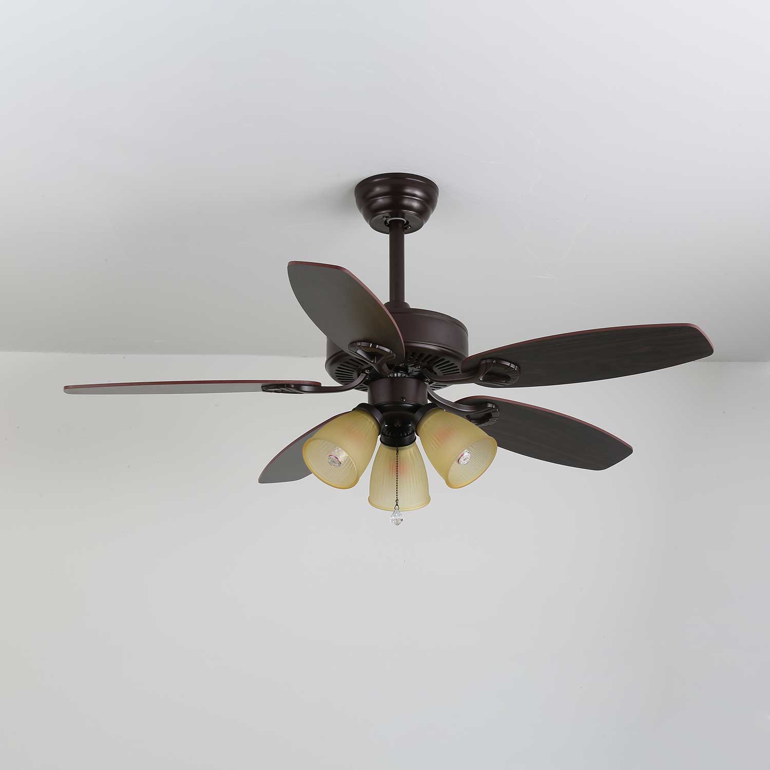 Ceiling Fan with Lighting Vintage Wood & Glass 107cm Scandinavian Style Retro Ceiling Lamp with Remote Control | Sansoti