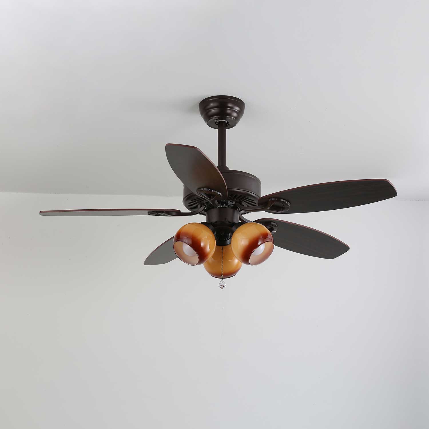 Ceiling Fan with Lighting Vintage Wood & Glass 107cm Scandinavian Style Retro Ceiling Lamp with Remote Control | Sansoti