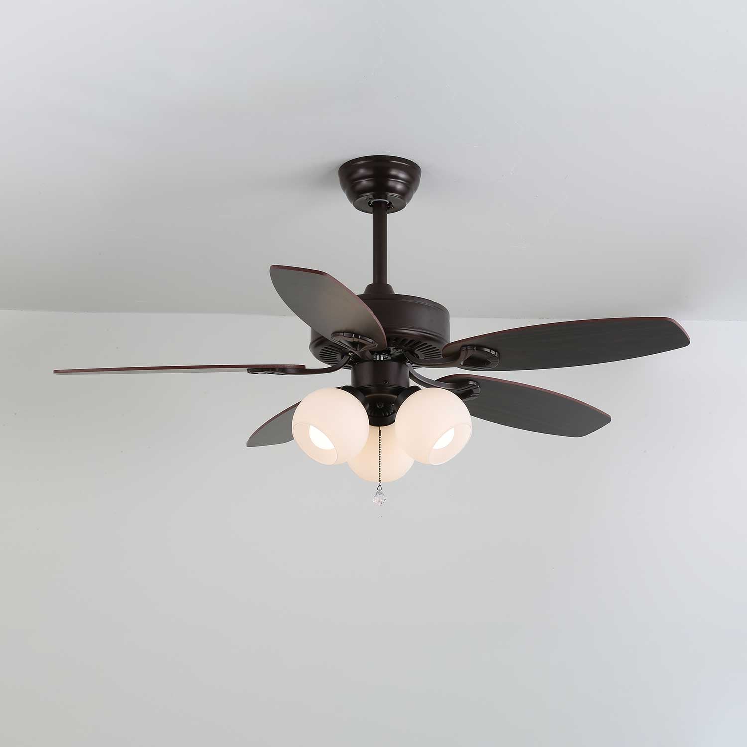 Ceiling Fan with Lighting Vintage Wood & Glass 107cm Scandinavian Style Retro Ceiling Lamp with Remote Control | Sansoti