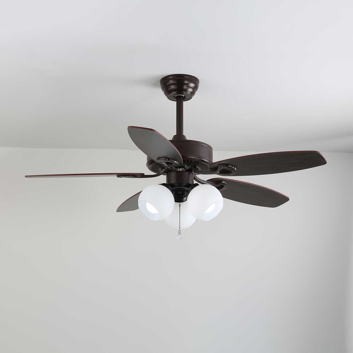 Ceiling Fan with Lighting Vintage Wood & Glass 107cm Scandinavian Style Retro Ceiling Lamp with Remote Control | Sansoti