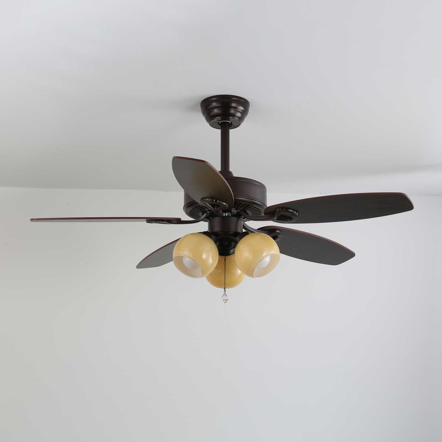 Ceiling Fan with Lighting Vintage Wood & Glass 107cm Scandinavian Style Retro Ceiling Lamp with Remote Control | Sansoti
