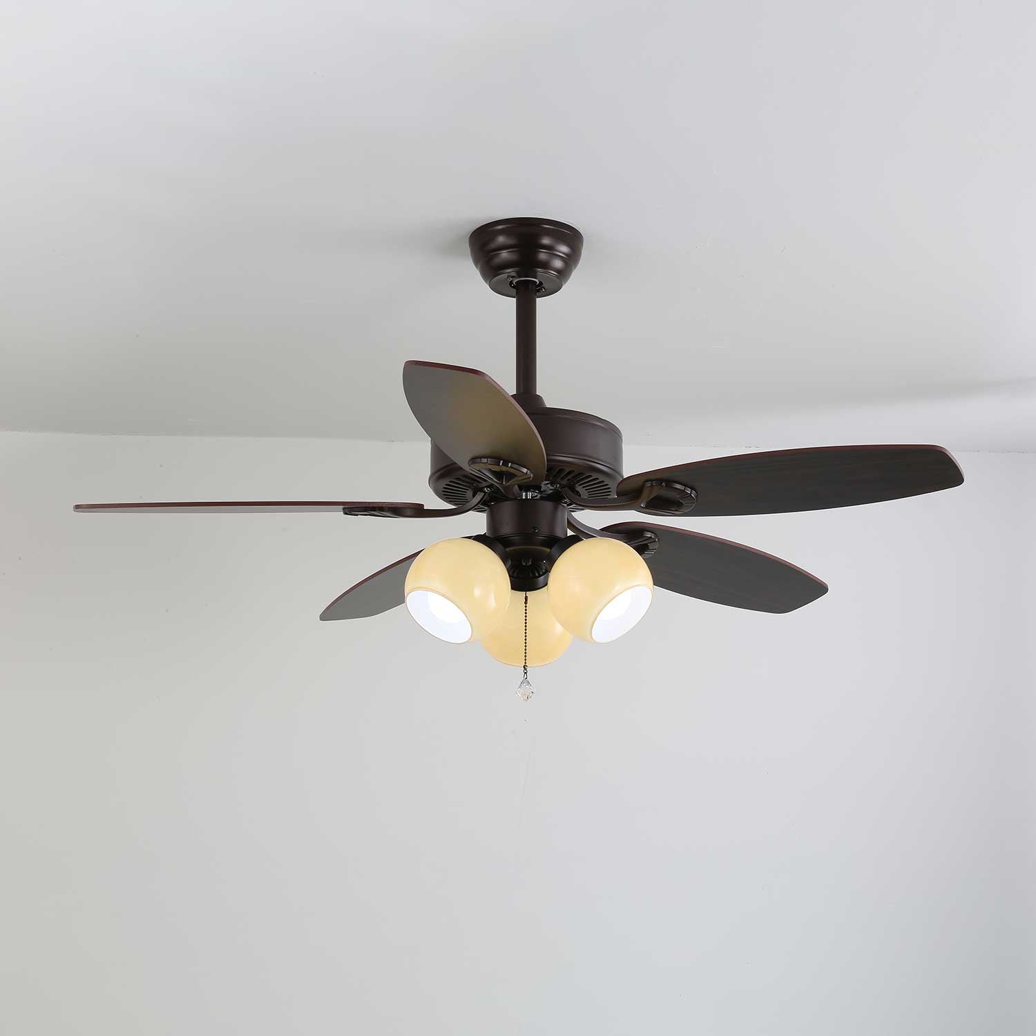 Ceiling Fan with Lighting Vintage Wood & Glass 107cm Scandinavian Style Retro Ceiling Lamp with Remote Control | Sansoti