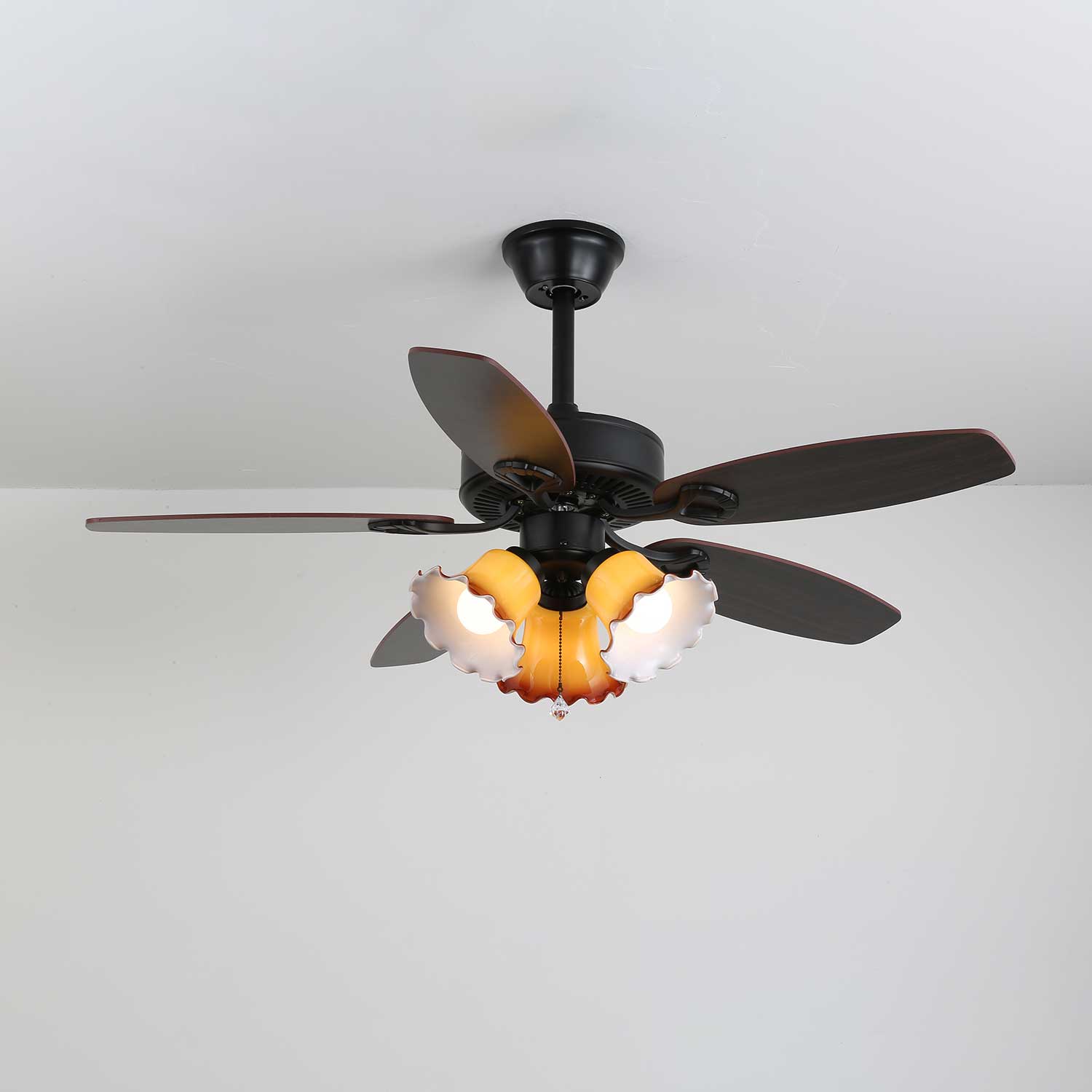 Ceiling Fan with Lighting Vintage Wood & Glass 107cm Scandinavian Style Retro Ceiling Lamp with Remote Control | Sansoti