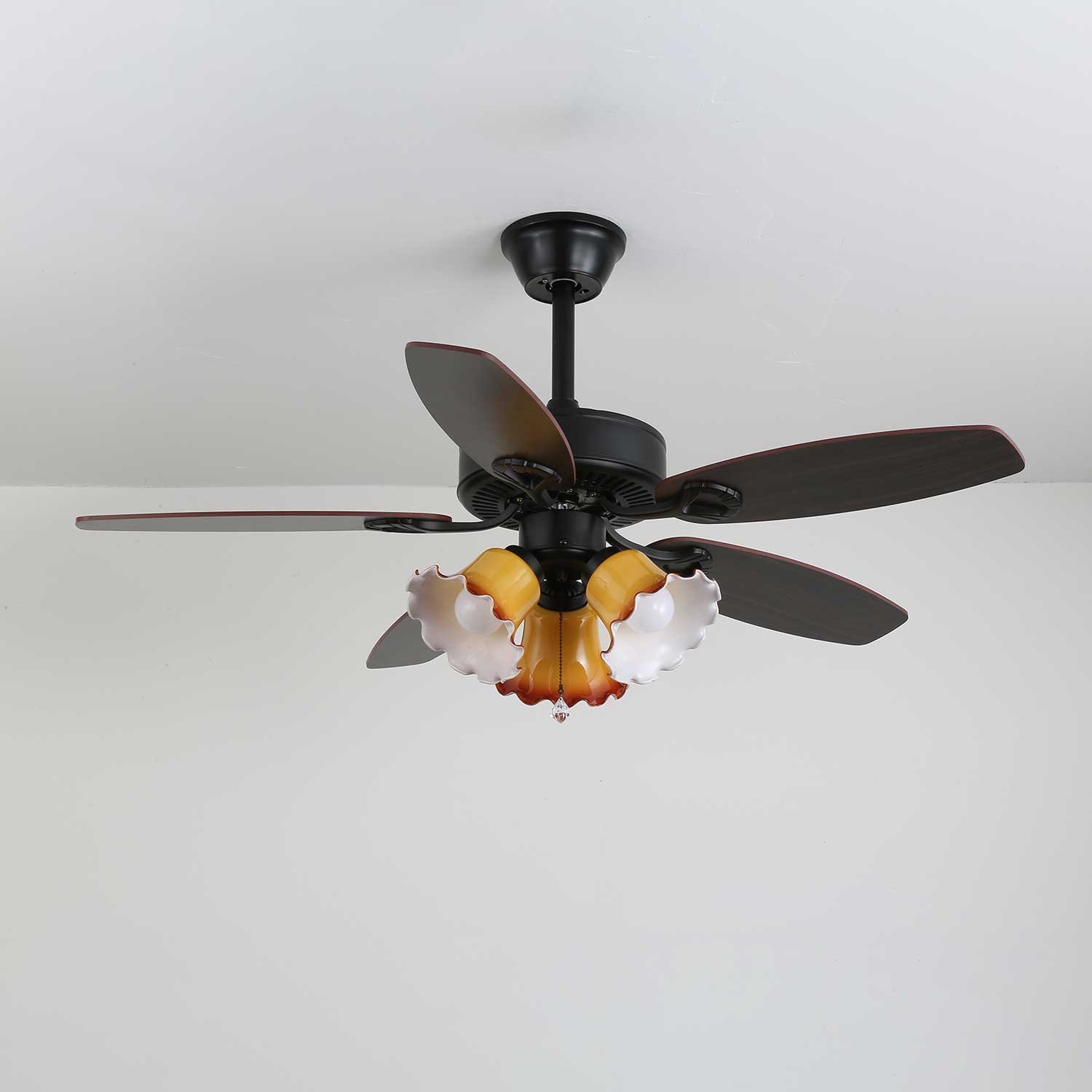 Ceiling Fan with Lighting Vintage Wood & Glass 107cm Scandinavian Style Retro Ceiling Lamp with Remote Control | Sansoti