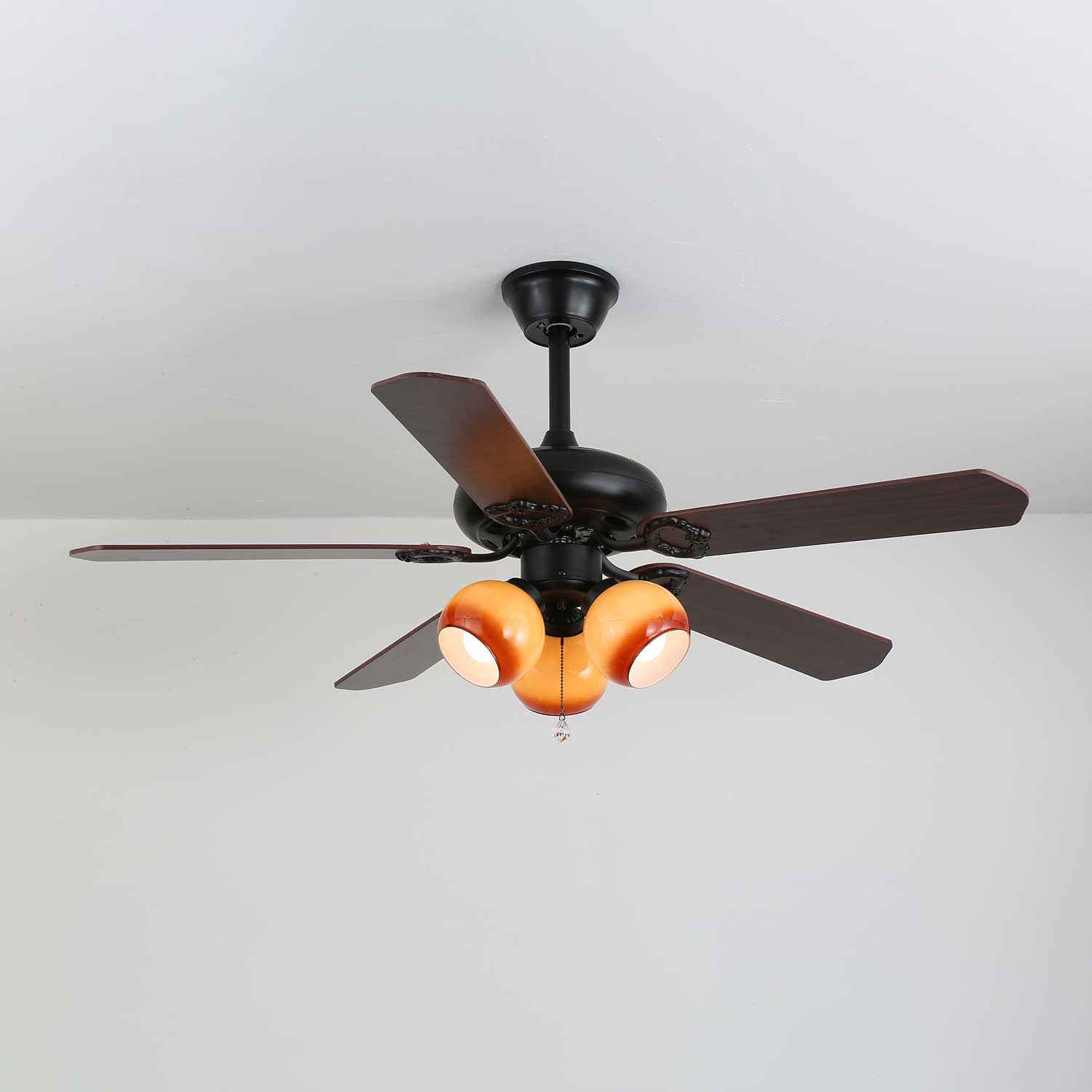 Ceiling Fan with Lighting Vintage Wood & Glass 107cm Scandinavian Style Retro Ceiling Lamp with Remote Control | Sansoti