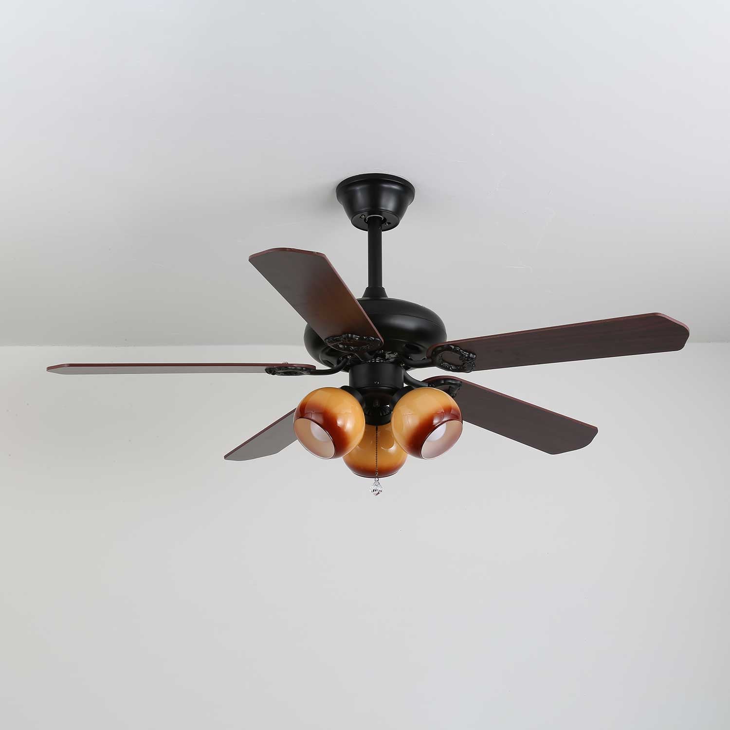 Ceiling Fan with Lighting Vintage Wood & Glass 107cm Scandinavian Style Retro Ceiling Lamp with Remote Control | Sansoti