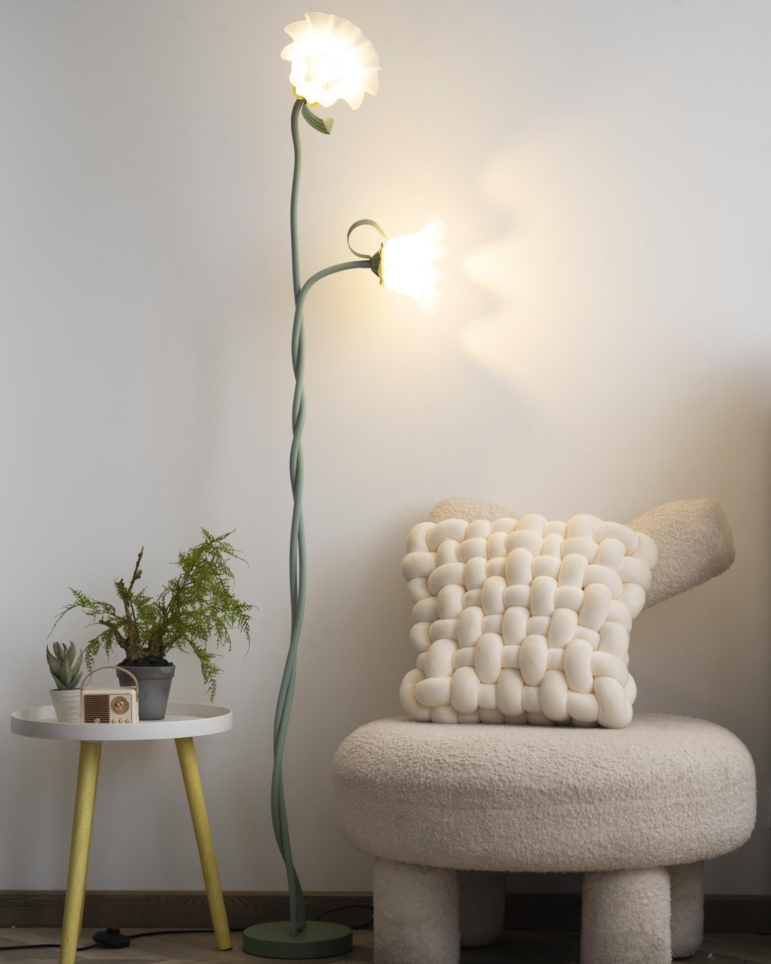 Stehleuchte Blume Design Grün Weiß Metall 170cm 2-3 Flammen LED Stimmungslicht Wohnzimmer Schlafzimmer | Restfield