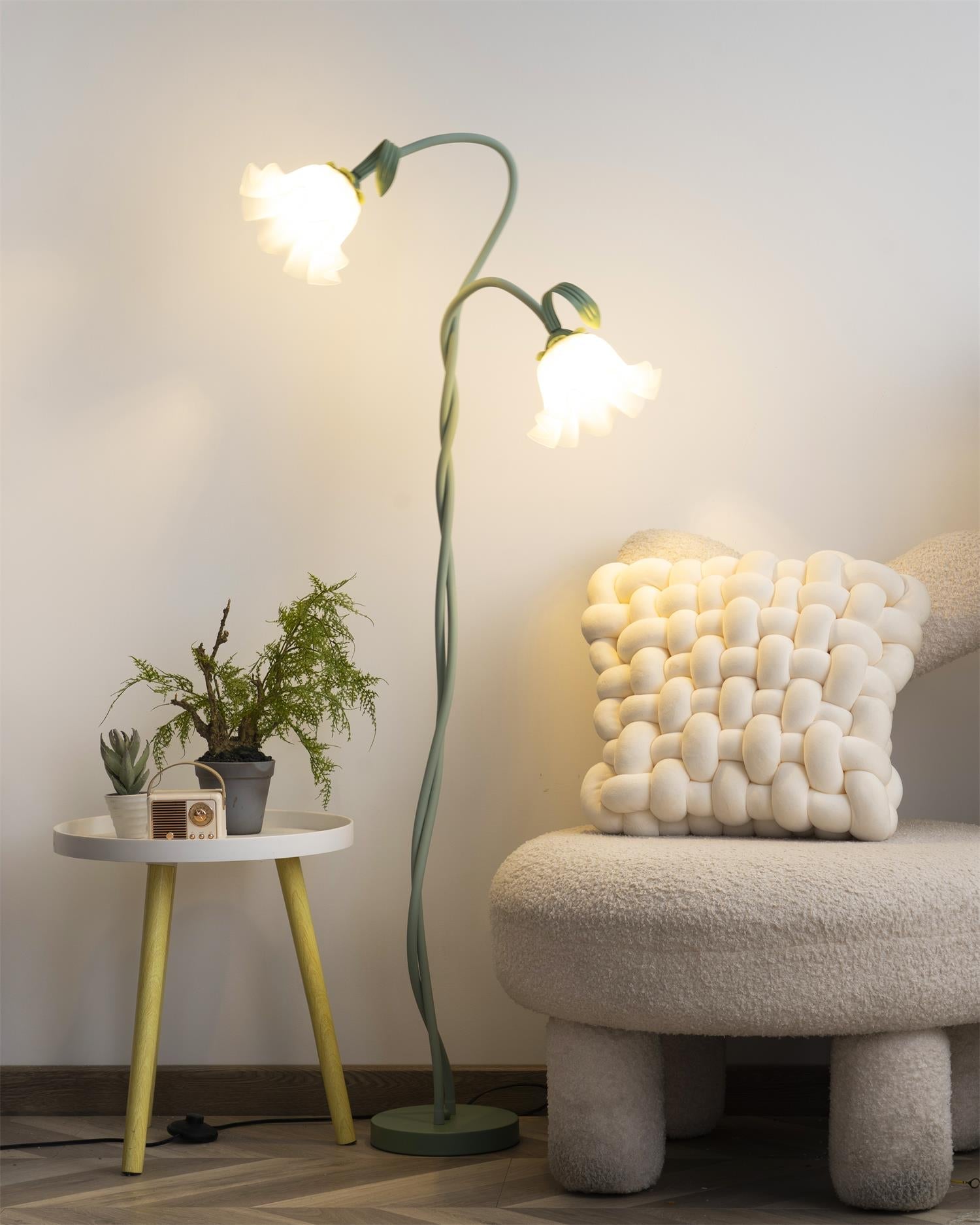 Stehleuchte Blume Design Grün Weiß Metall 170cm 2-3 Flammen LED Stimmungslicht Wohnzimmer Schlafzimmer | Restfield