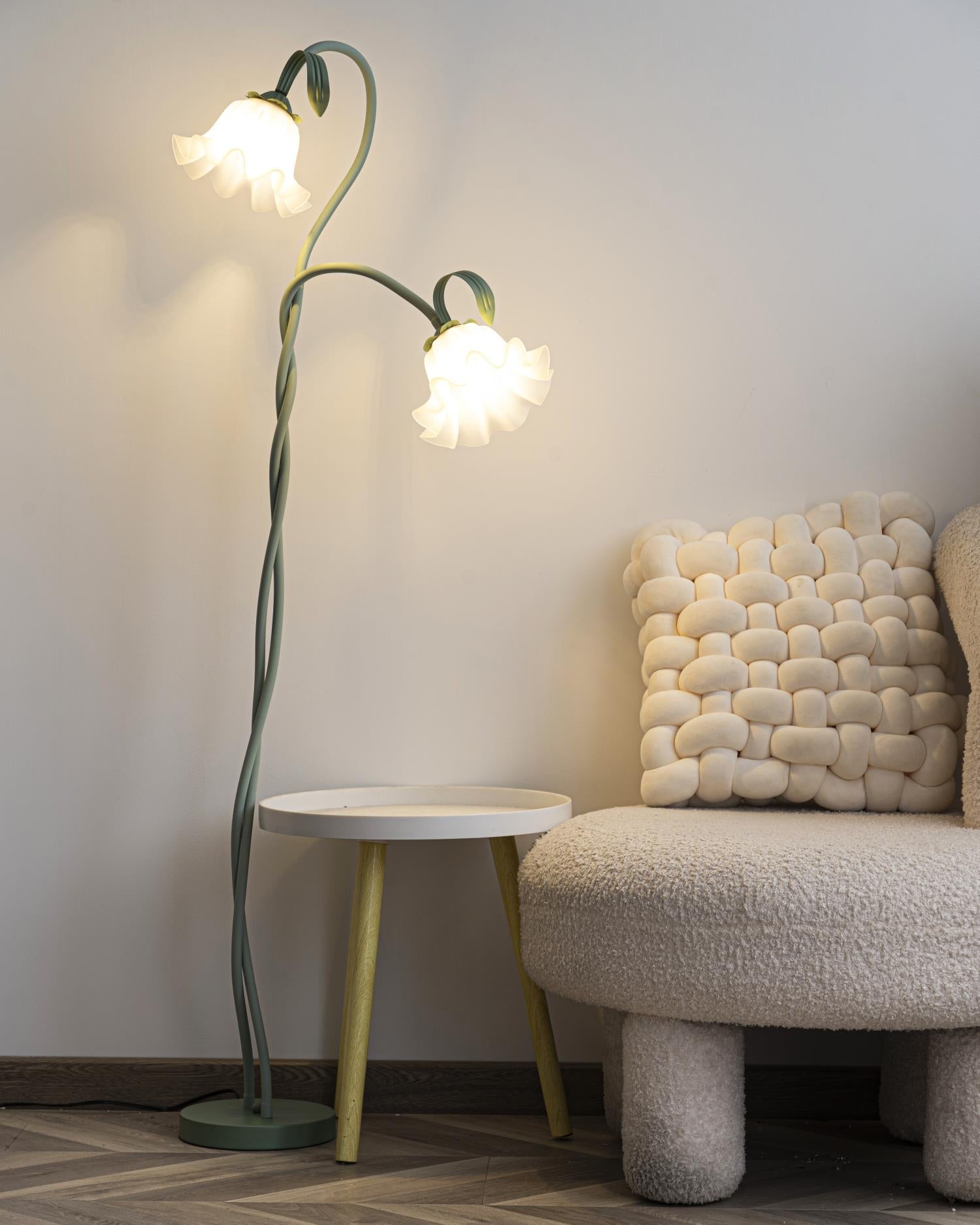 Stehleuchte Blume Design Grün Weiß Metall 170cm 2-3 Flammen LED Stimmungslicht Wohnzimmer Schlafzimmer | Restfield