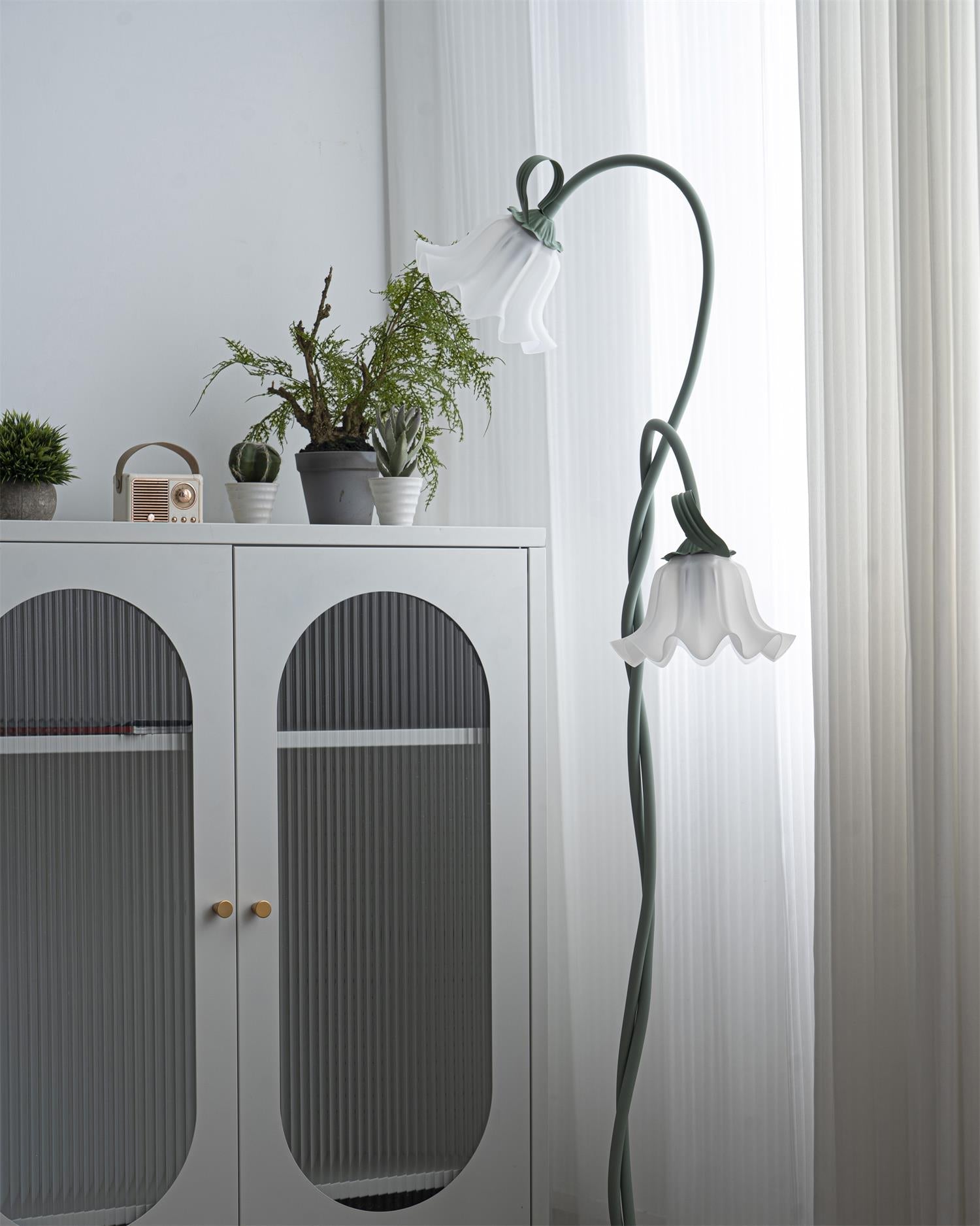 Stehleuchte Blume Design Grün Weiß Metall 170cm 2-3 Flammen LED Stimmungslicht Wohnzimmer Schlafzimmer | Restfield