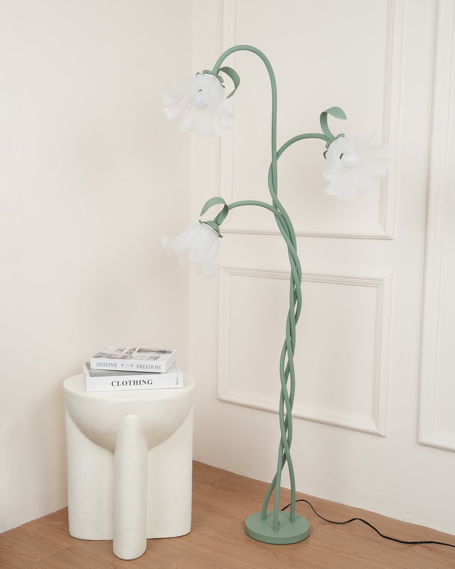 Stehleuchte Blume Design Grün Weiß Metall 170cm 2-3 Flammen LED Stimmungslicht Wohnzimmer Schlafzimmer | Restfield