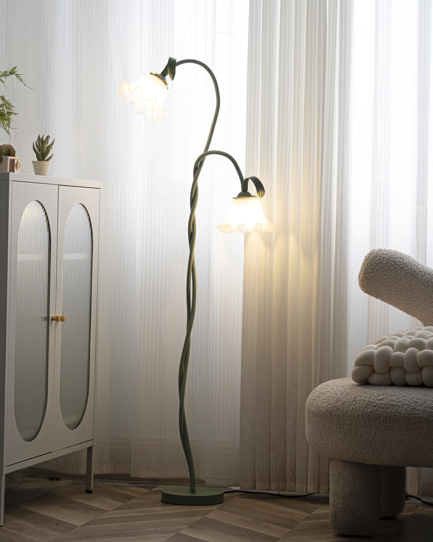 Stehleuchte Blume Design Grün Weiß Metall 170cm 2-3 Flammen LED Stimmungslicht Wohnzimmer Schlafzimmer | Restfield