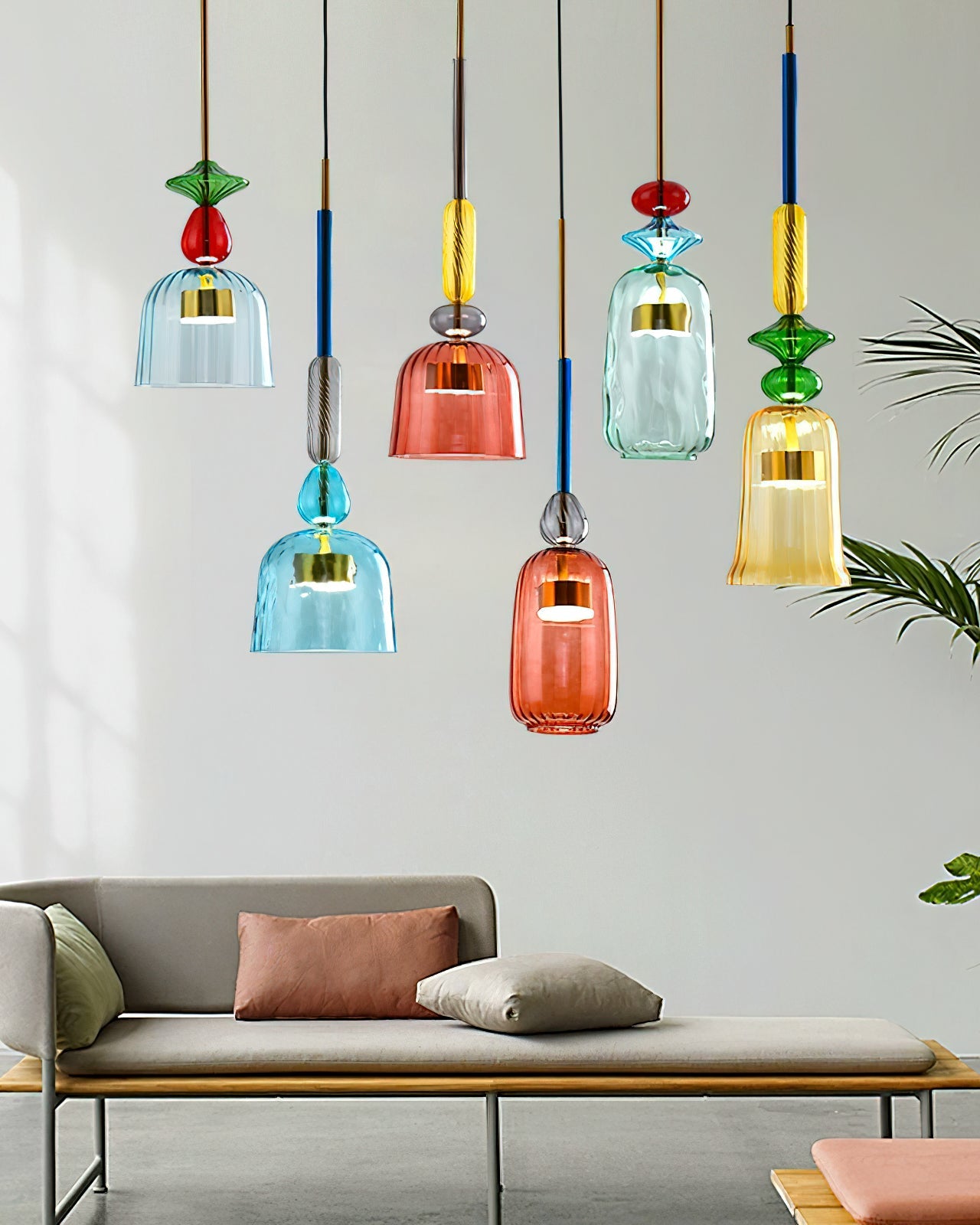 Glazen Hanglamp met Gekleurde Kap – Scandinavisch Verlichtingsdesign met Geïntegreerde LED – Macaron Jar Pendant Light | Sansoti