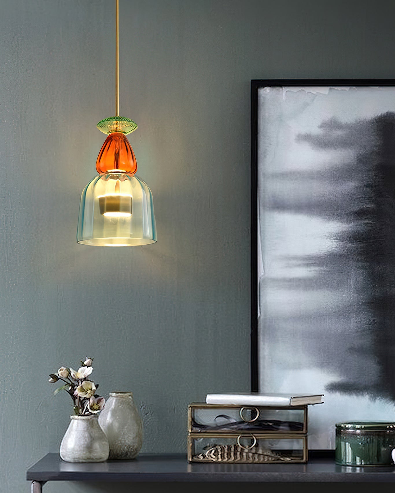 Glazen Hanglamp met Gekleurde Kap – Scandinavisch Verlichtingsdesign met Geïntegreerde LED – Macaron Jar Pendant Light | Sansoti