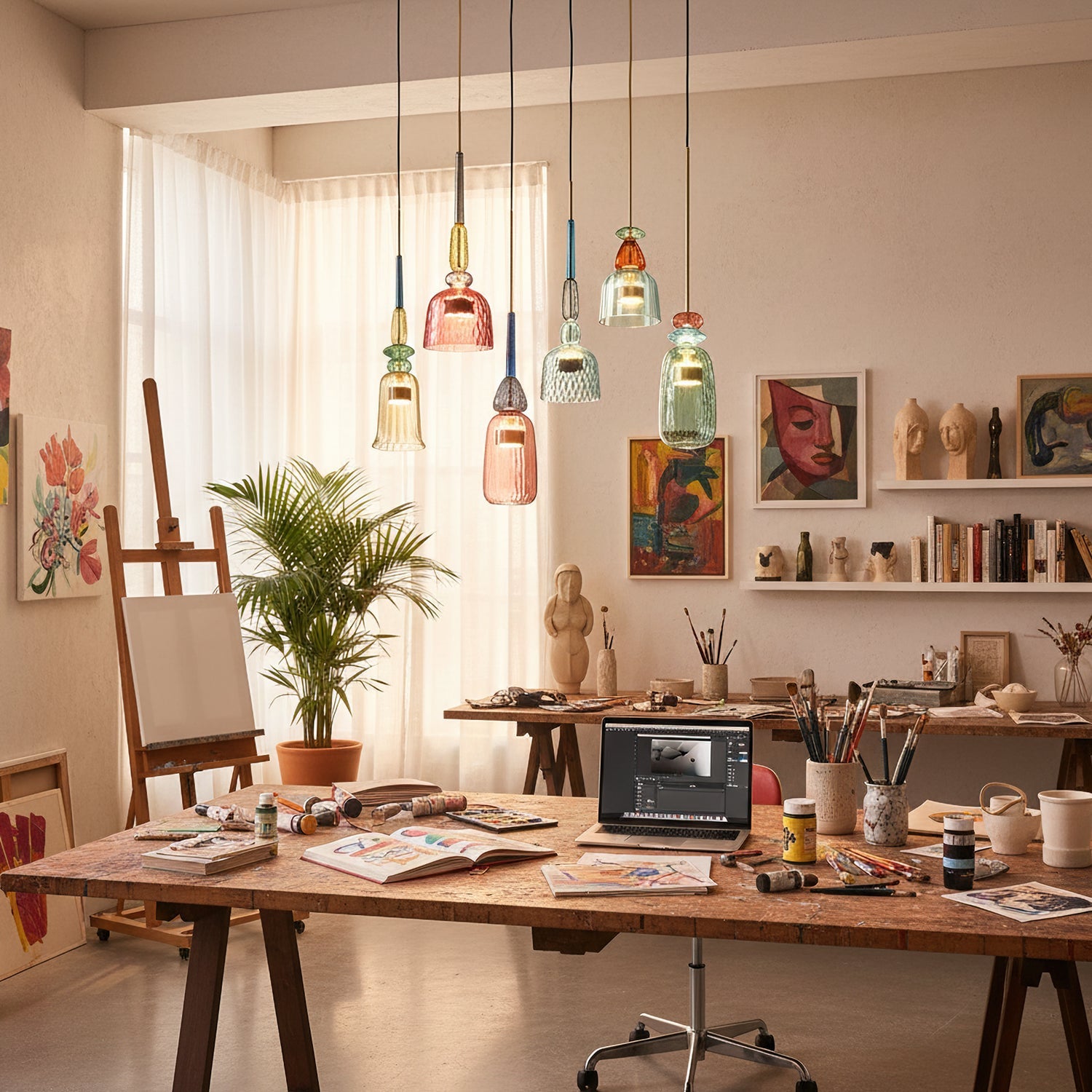 Glazen Hanglamp met Gekleurde Kap – Scandinavisch Verlichtingsdesign met Geïntegreerde LED – Macaron Jar Pendant Light | Sansoti