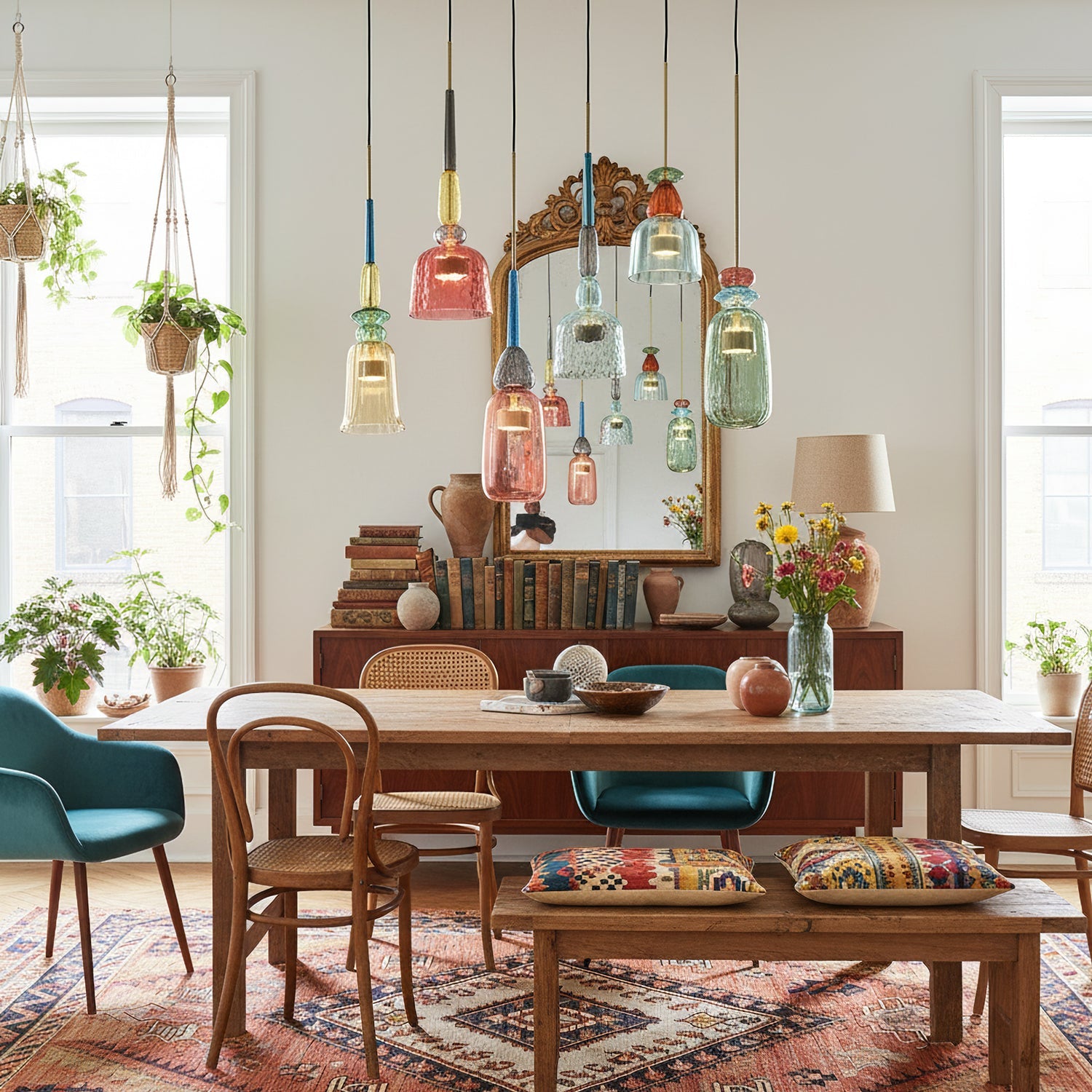 Glazen Hanglamp met Gekleurde Kap – Scandinavisch Verlichtingsdesign met Geïntegreerde LED – Macaron Jar Pendant Light | Sansoti