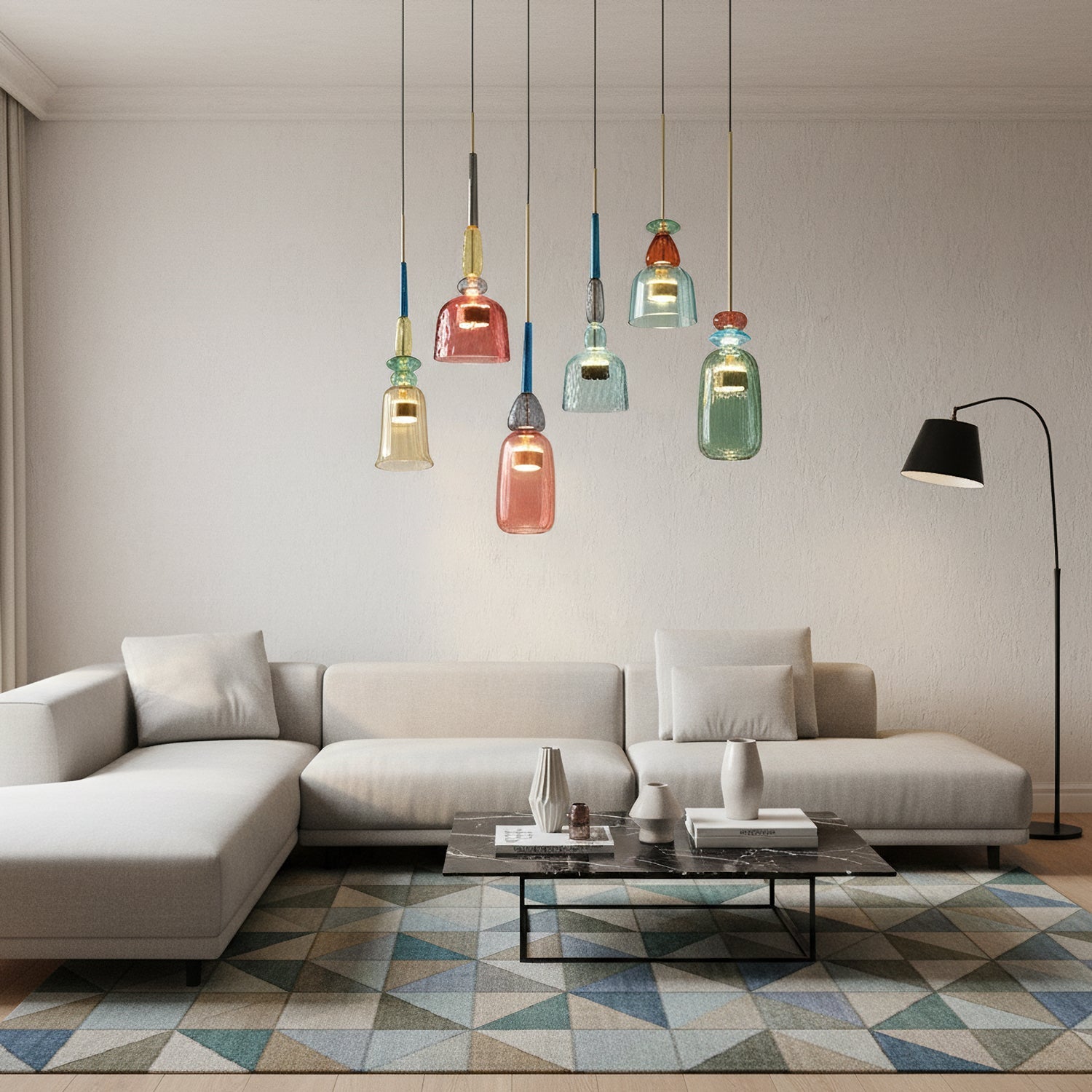 Glazen Hanglamp met Gekleurde Kap – Scandinavisch Verlichtingsdesign met Geïntegreerde LED – Macaron Jar Pendant Light | Sansoti