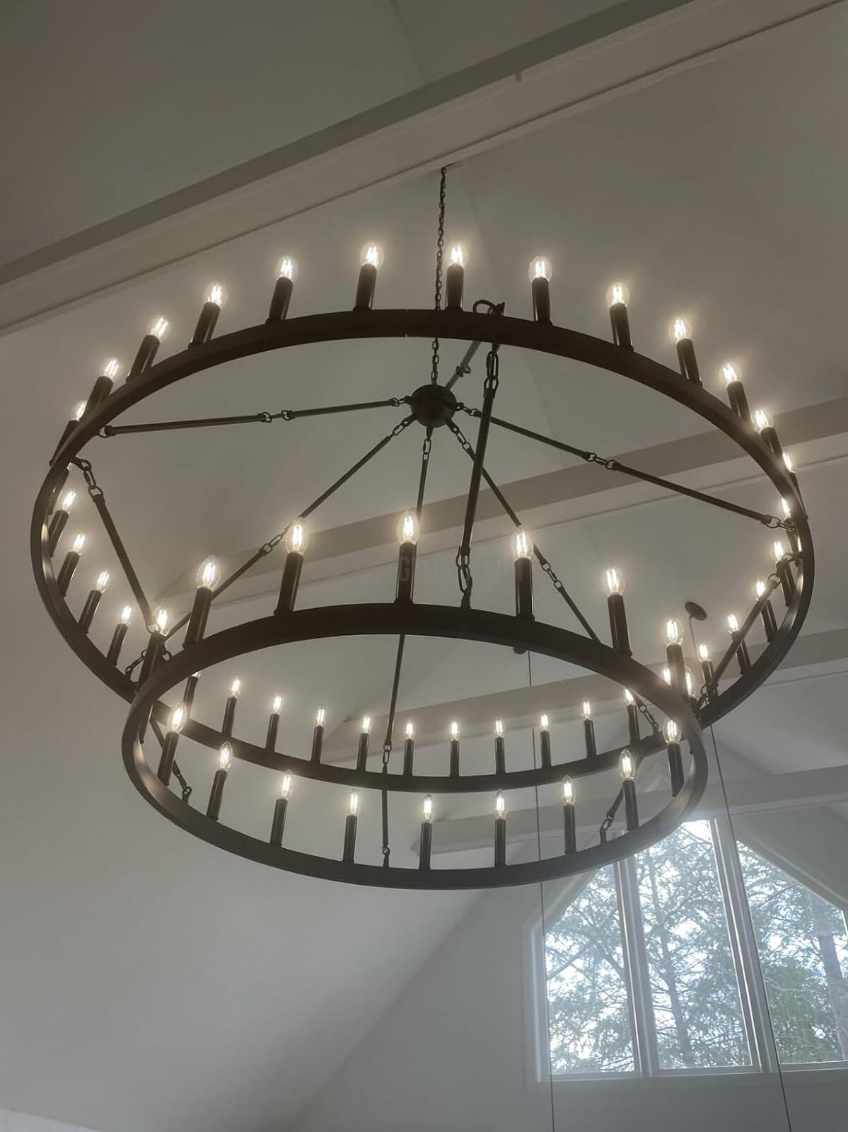 Lustre à deux niveaux en fer forgé à la main 30-66 LED en forme de bougies style vintage industriel pour table de salle à manger | Sansoti