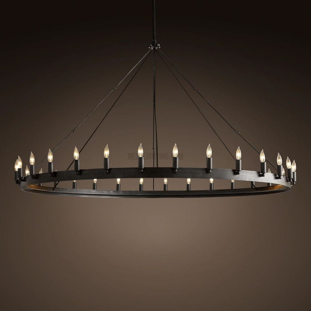 Lustre rond à bougies, style vintage, en fer, 5 tailles, pour salle à manger, salon et entrée, fait main, ambiance chaleureuse | Sansoti