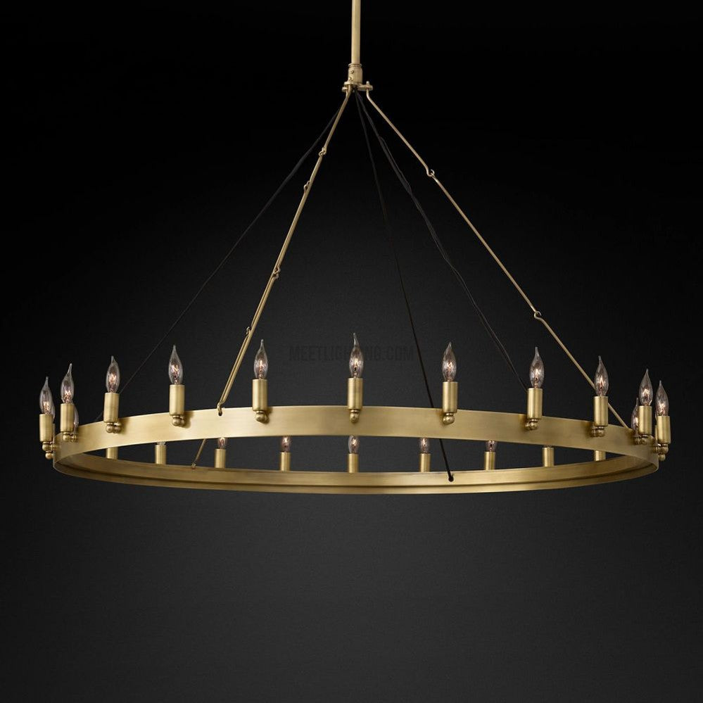 Lustre rond à bougies, style vintage, en fer, 5 tailles, pour salle à manger, salon et entrée, fait main, ambiance chaleureuse | Sansoti