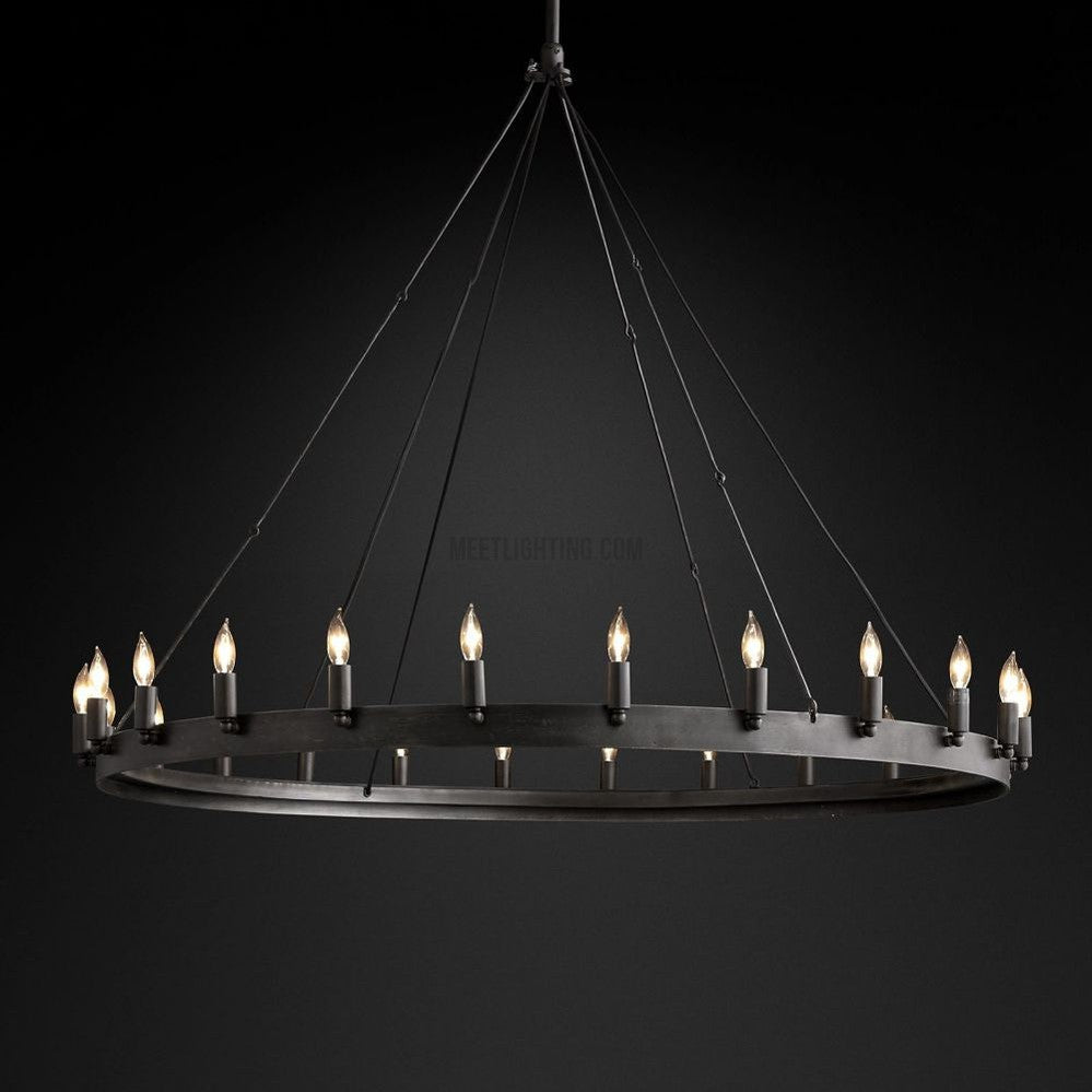 Lustre rond à bougies, style vintage, en fer, 5 tailles, pour salle à manger, salon et entrée, fait main, ambiance chaleureuse | Sansoti