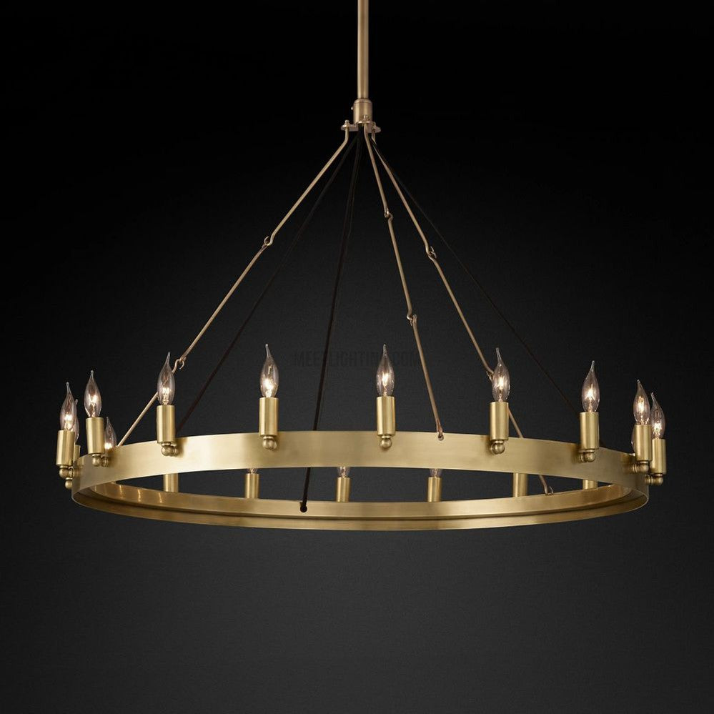 Lustre rond à bougies, style vintage, en fer, 5 tailles, pour salle à manger, salon et entrée, fait main, ambiance chaleureuse | Sansoti