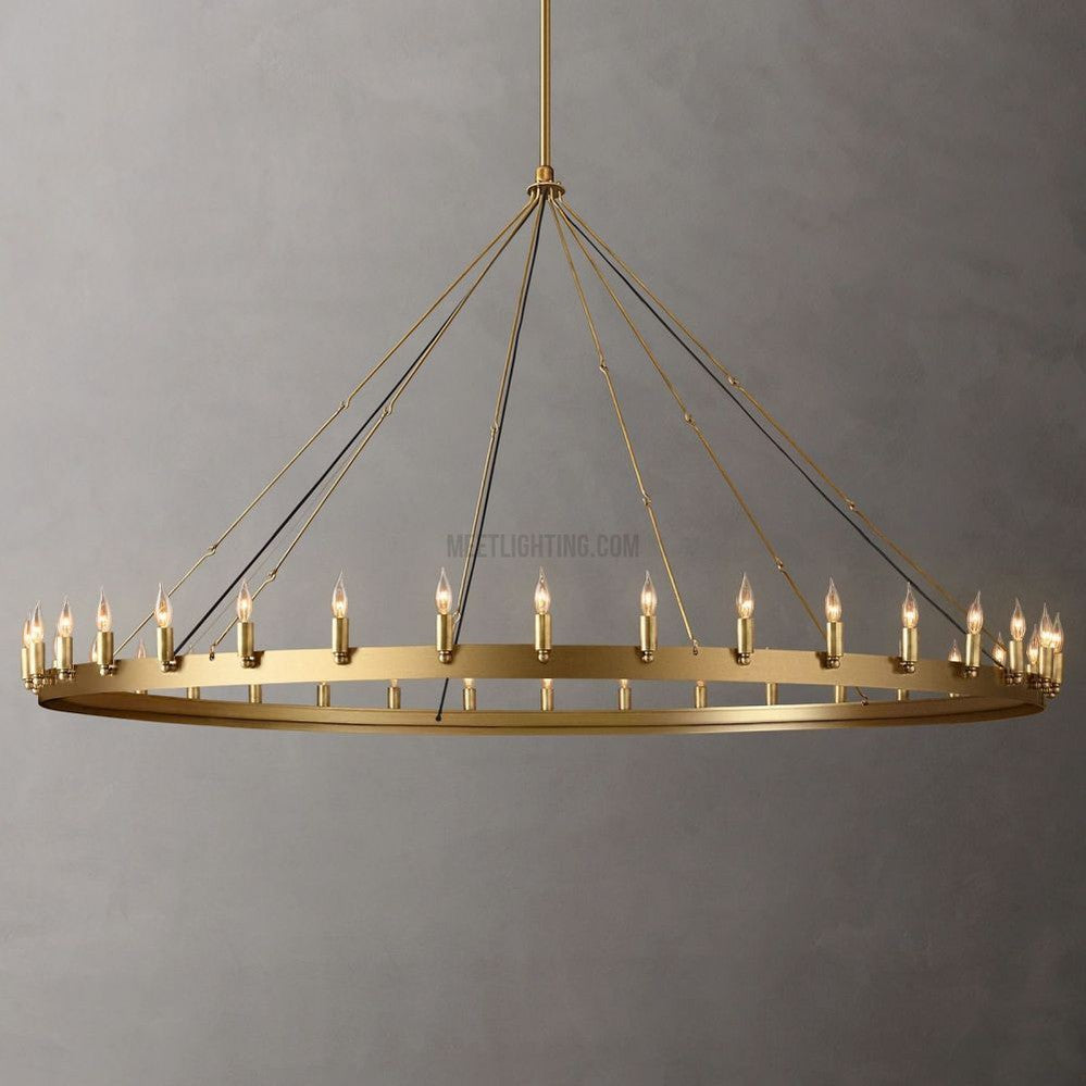 Lustre rond à bougies, style vintage, en fer, 5 tailles, pour salle à manger, salon et entrée, fait main, ambiance chaleureuse | Sansoti