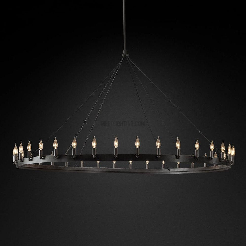 Lustre rond à bougies, style vintage, en fer, 5 tailles, pour salle à manger, salon et entrée, fait main, ambiance chaleureuse | Sansoti
