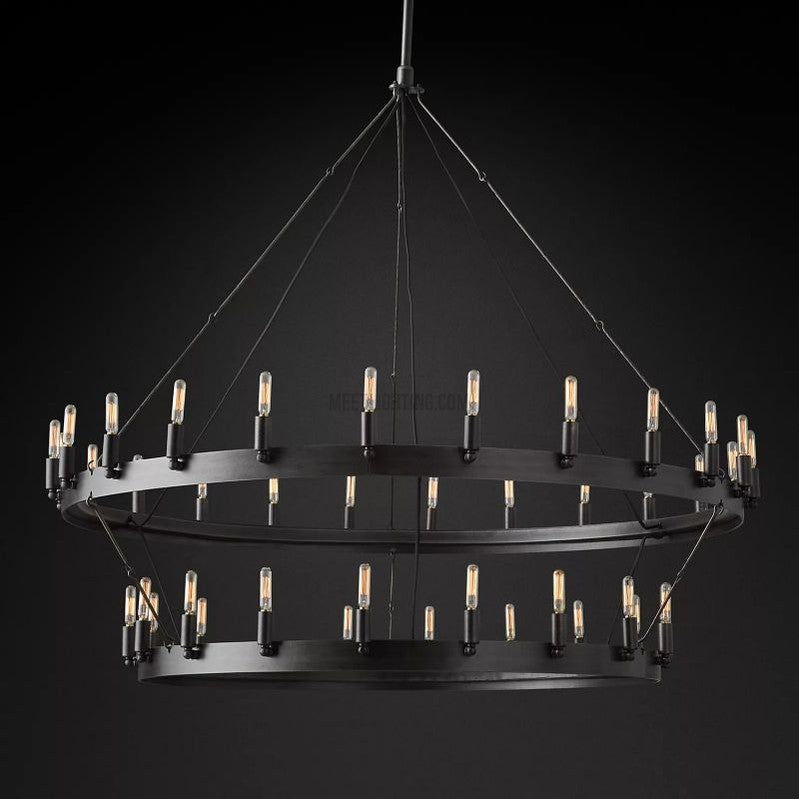 Lustre industriel Vintage Filament Noir mat Laiton Deux niveaux Éclairage du salon et de la salle à manger | Sansoti