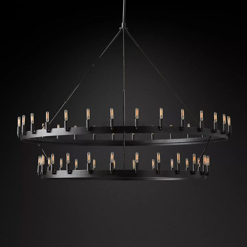 Lustre industriel Vintage Filament Noir mat Laiton Deux niveaux Éclairage du salon et de la salle à manger | Sansoti