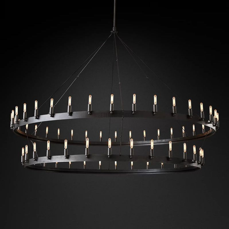 Lustre industriel Vintage Filament Noir mat Laiton Deux niveaux Éclairage du salon et de la salle à manger | Sansoti