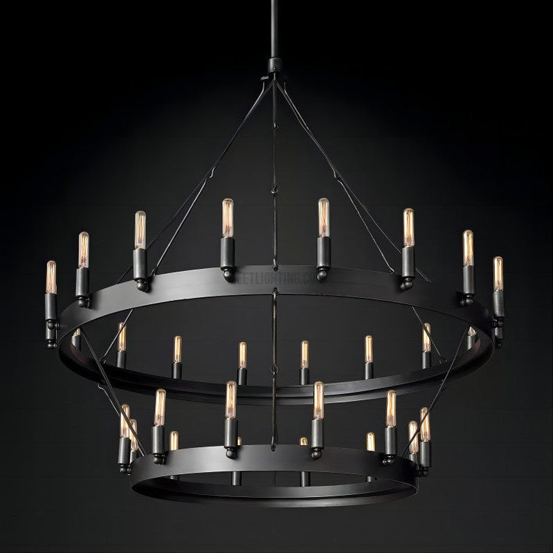 Lustre industriel Vintage Filament Noir mat Laiton Deux niveaux Éclairage du salon et de la salle à manger | Sansoti