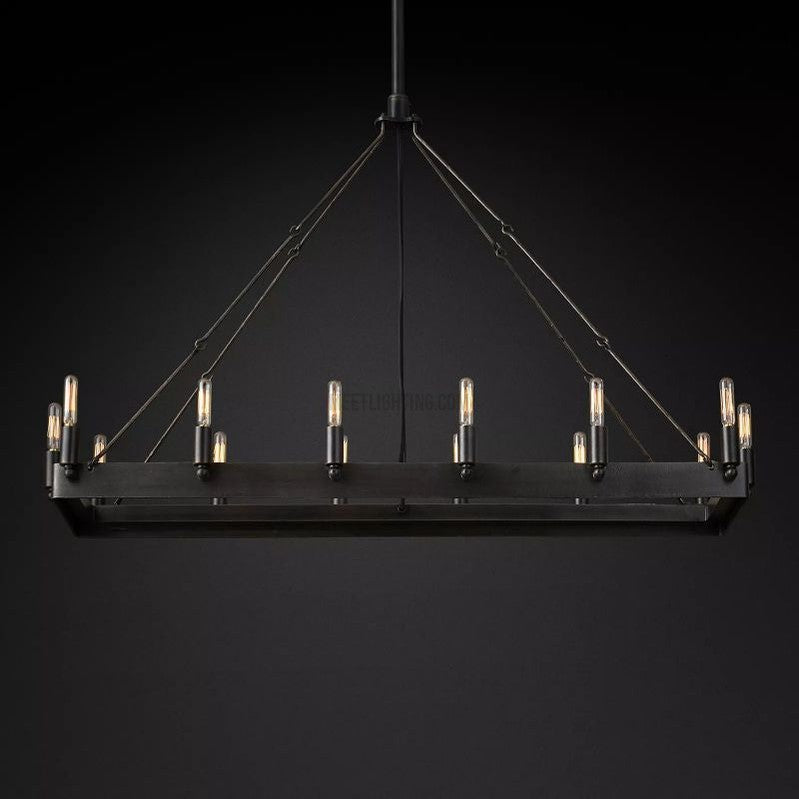 Industriële Rechthoekige Kroonluchter 104cm 134cm Mat Zwart Messing Vintage Filament Hanglamp Eetkamer | Sansoti