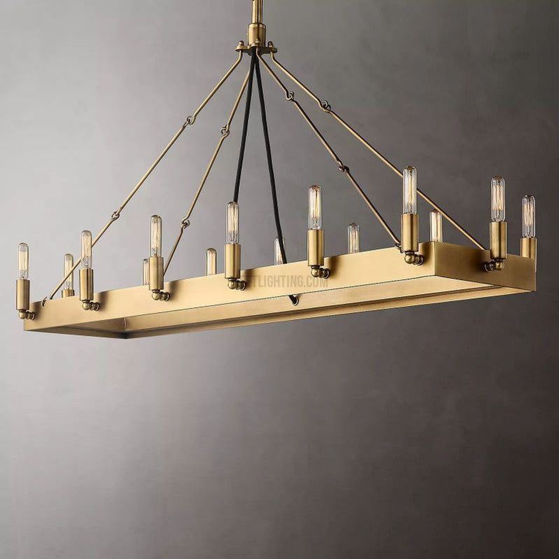 Industriële Rechthoekige Kroonluchter 104cm 134cm Mat Zwart Messing Vintage Filament Hanglamp Eetkamer | Sansoti