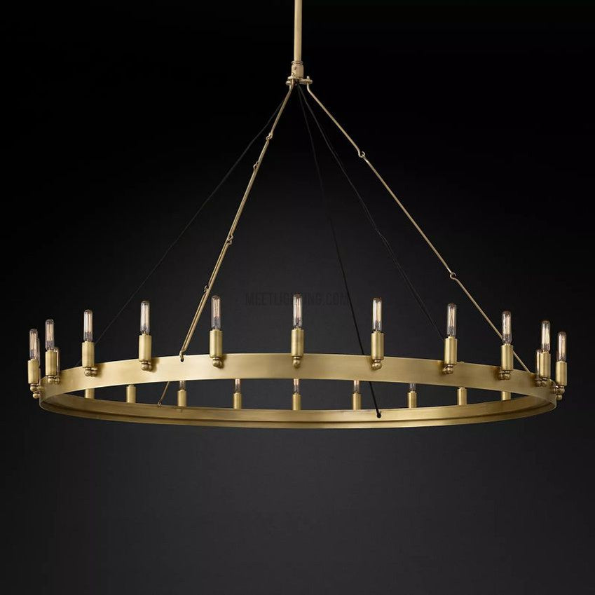 Lustre rond avec ampoules à filament vintage, en fer fait main, noir et doré, 26-73 cm, pour salle à manger et salon | Sansoti