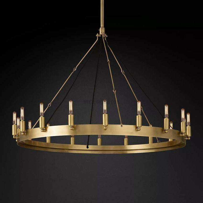 Lustre rond avec ampoules à filament vintage, en fer fait main, noir et doré, 26-73 cm, pour salle à manger et salon | Sansoti