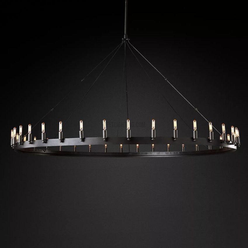 Lustre rond avec ampoules à filament vintage, en fer fait main, noir et doré, 26-73 cm, pour salle à manger et salon | Sansoti