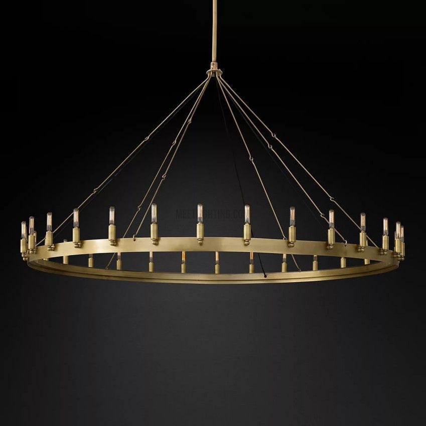 Lustre rond avec ampoules à filament vintage, en fer fait main, noir et doré, 26-73 cm, pour salle à manger et salon | Sansoti