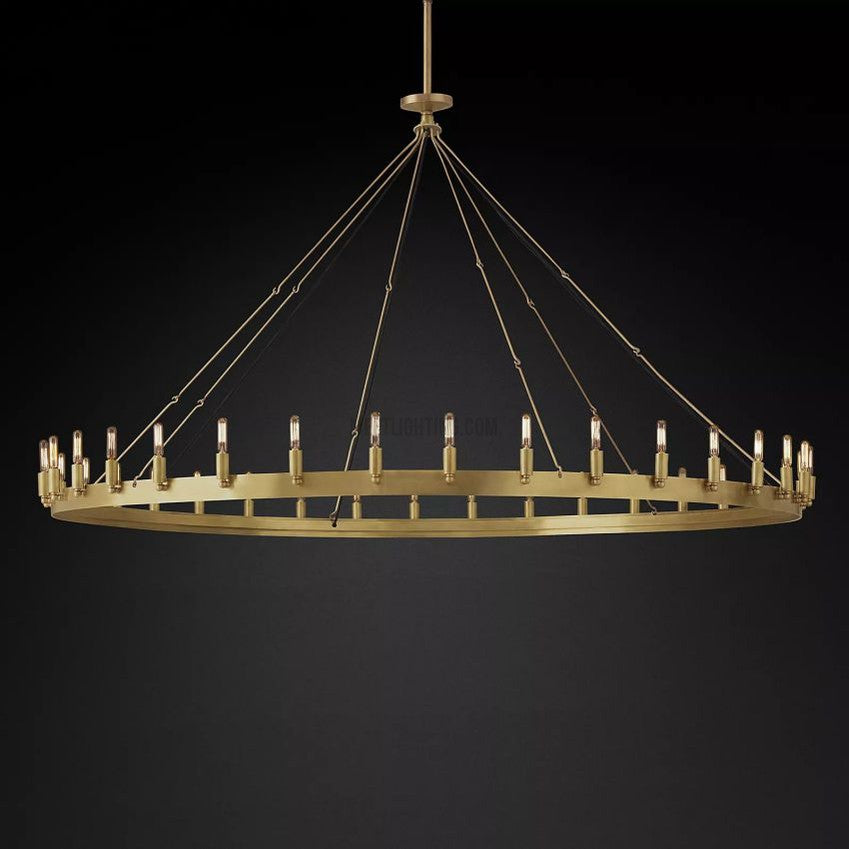 Lustre rond avec ampoules à filament vintage, en fer fait main, noir et doré, 26-73 cm, pour salle à manger et salon | Sansoti