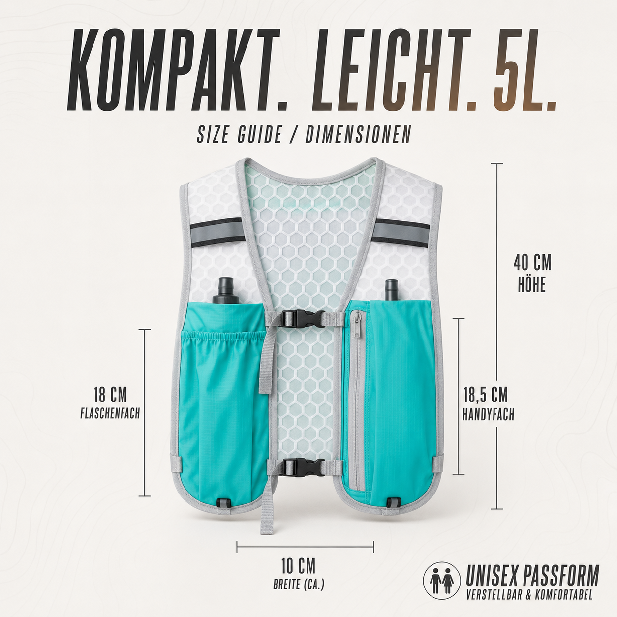 Laufweste mit 5-Liter-Hydration, ultraleicht, Trailrunning-Marathon, Laufsport, Schwarz Grau Grün | Sansoti
