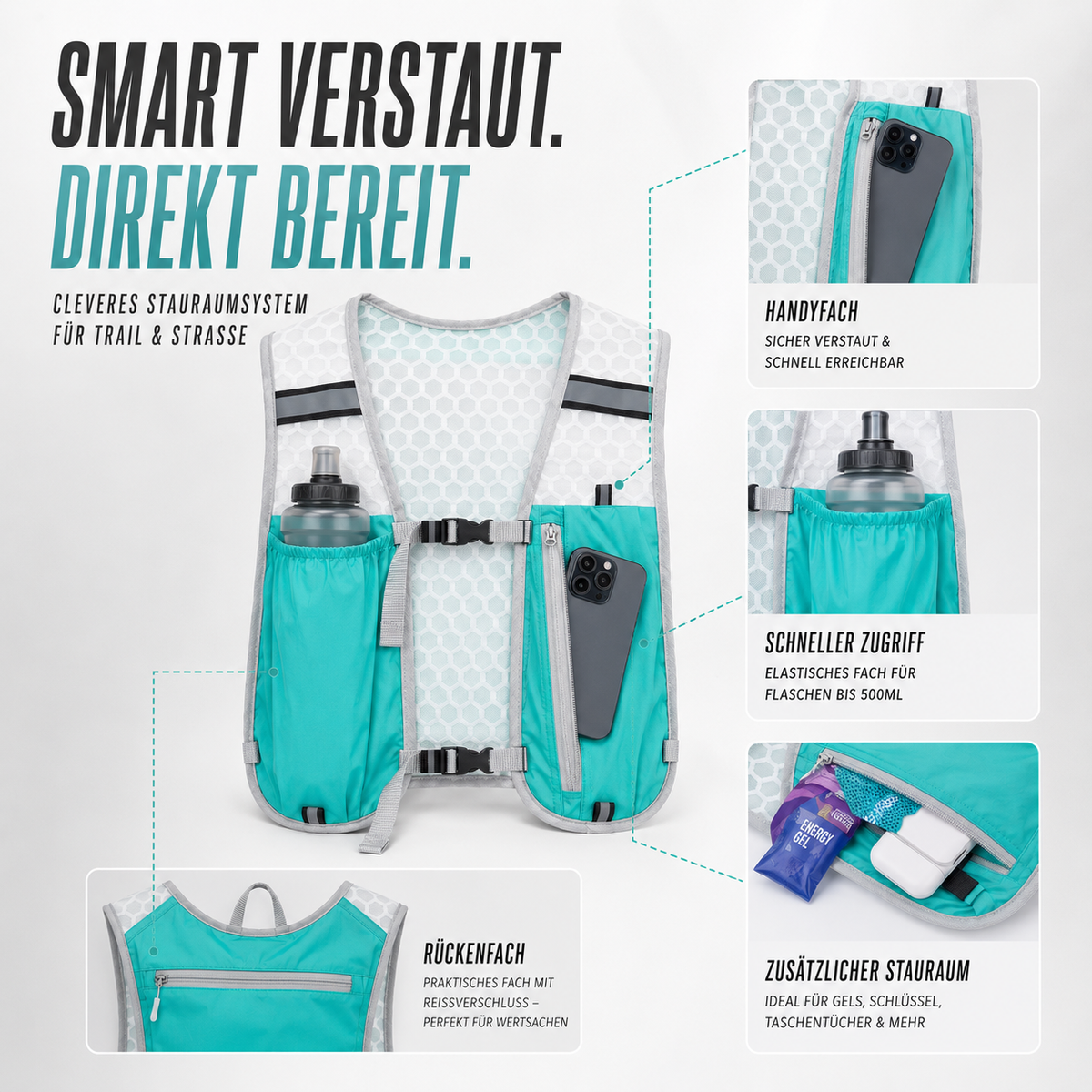 Laufweste mit 5-Liter-Hydration, ultraleicht, Trailrunning-Marathon, Laufsport, Schwarz Grau Grün | Sansoti
