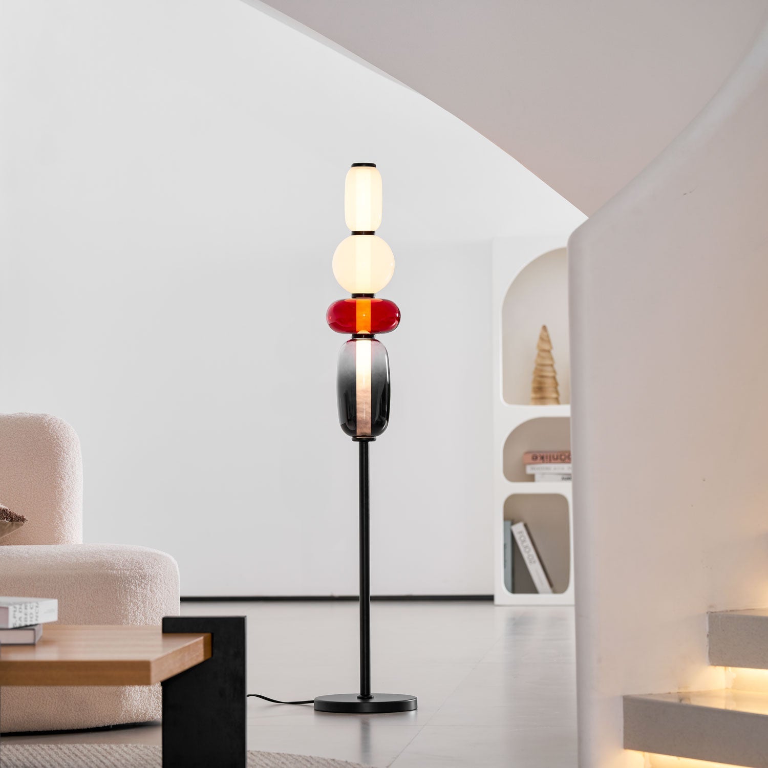 Handgeblazen Glazen Vloerlamp met Artistieke Glasclusters – Decoratief Stijlicoon met Geïntegreerde LED – Verkrijgbaar in Twee Hoogtes | Sansoti