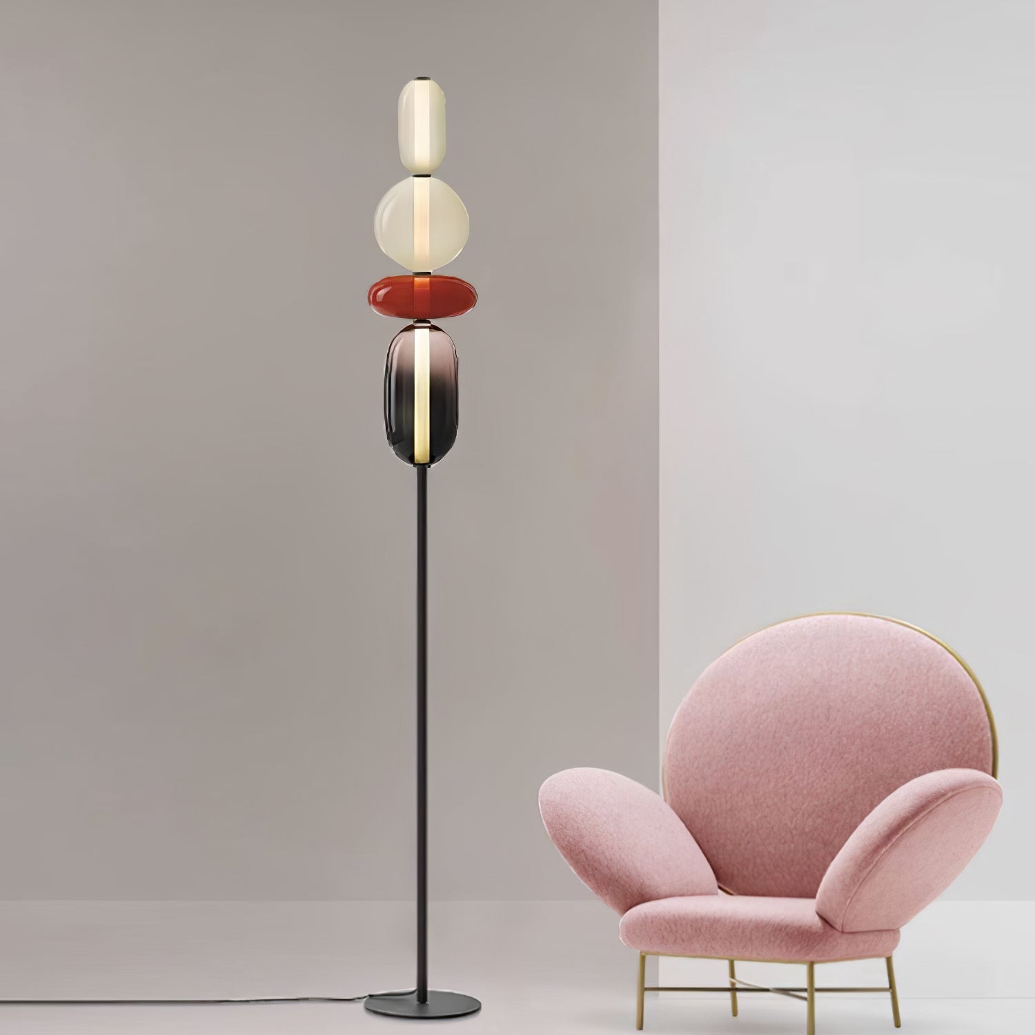 Glazen Vloerlamp met Handgeblazen Kap Zwarte Standaard Modern Design Woonkamer Verlichting | Sansoti