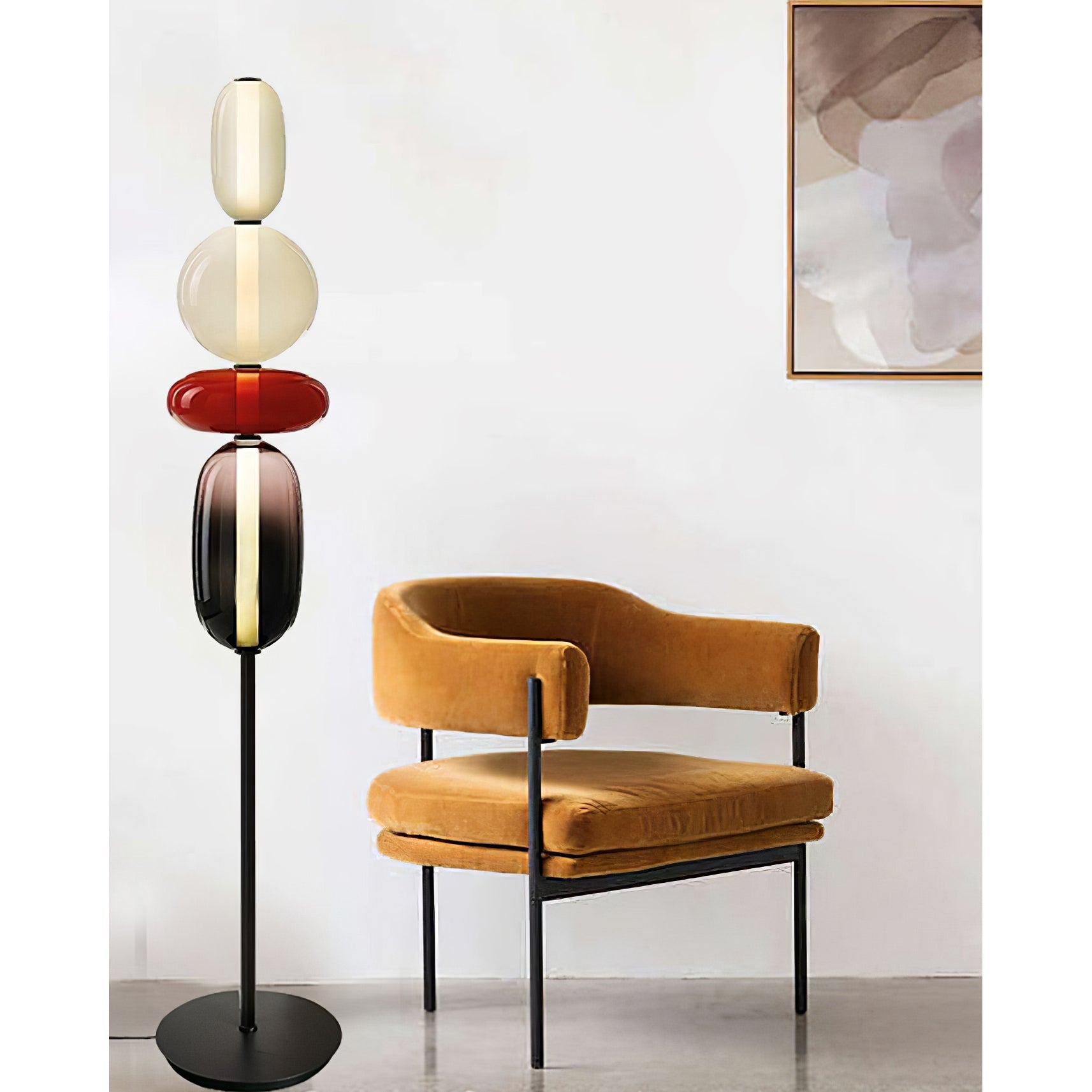 Glazen Vloerlamp met Handgeblazen Kap Zwarte Standaard Modern Design Woonkamer Verlichting | Sansoti