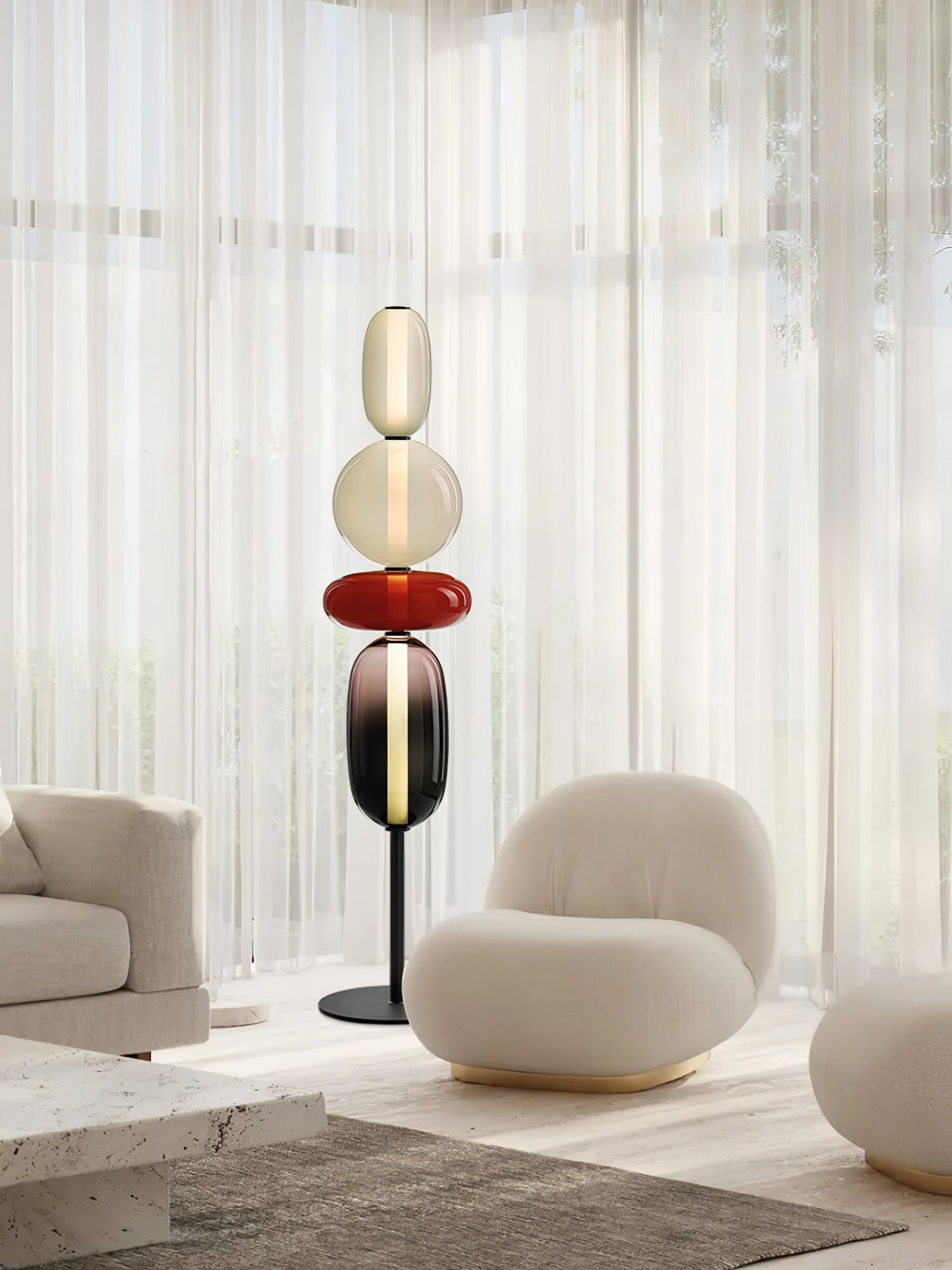 Handgeblazen Glazen Vloerlamp met Artistieke Glasclusters – Decoratief Stijlicoon met Geïntegreerde LED – Verkrijgbaar in Twee Hoogtes | Sansoti