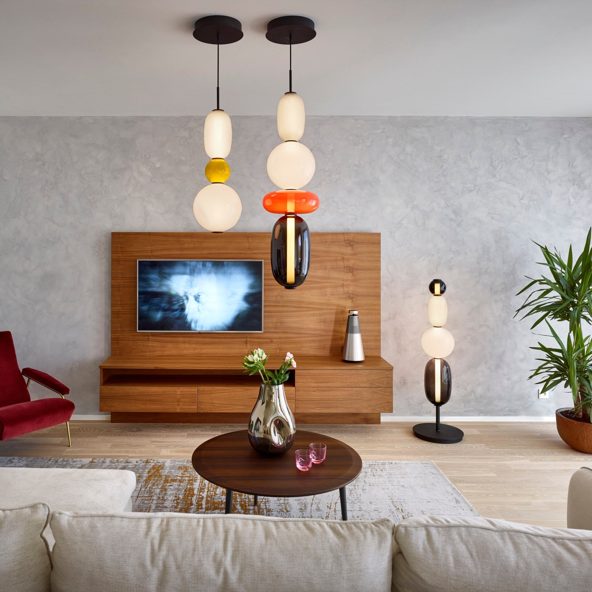 Glazen Hanglamp met Handgeblazen Kappen – Moderne Verlichting met Ambachtelijk Glaswerk | Sansoti